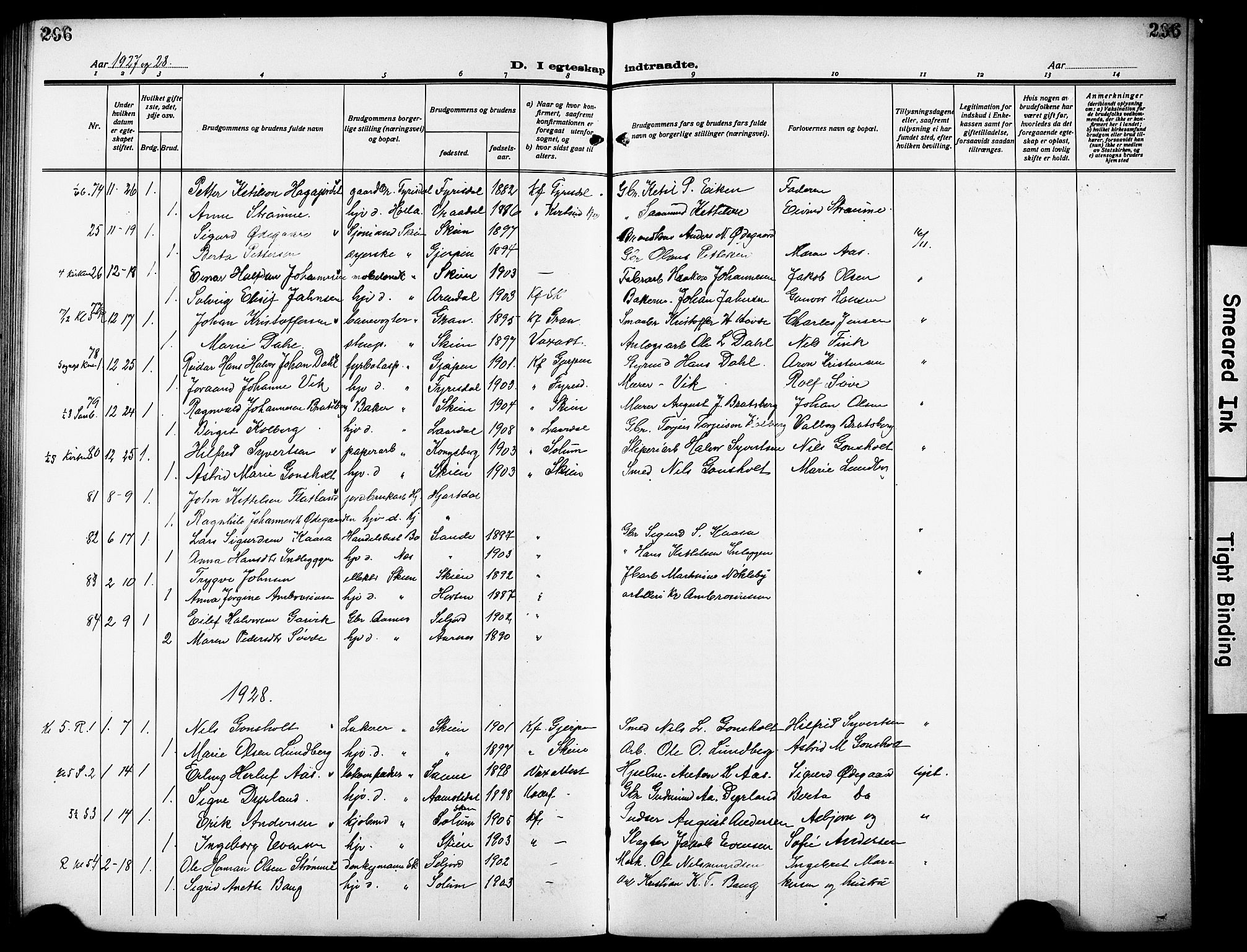 Skien kirkebøker, AV/SAKO-A-302/G/Ga/L0010: Parish register (copy) no. 10, 1920-1931, p. 296