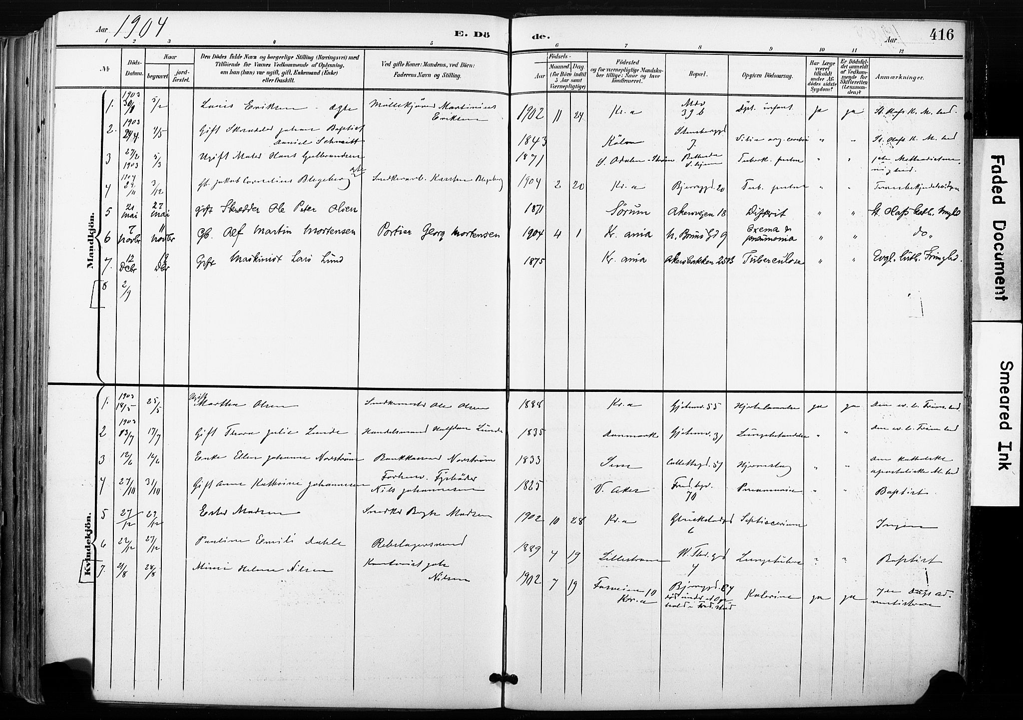 Gamle Aker prestekontor Kirkebøker, SAO/A-10617a/F/L0013: Parish register (official) no. 13, 1901-1908, p. 416