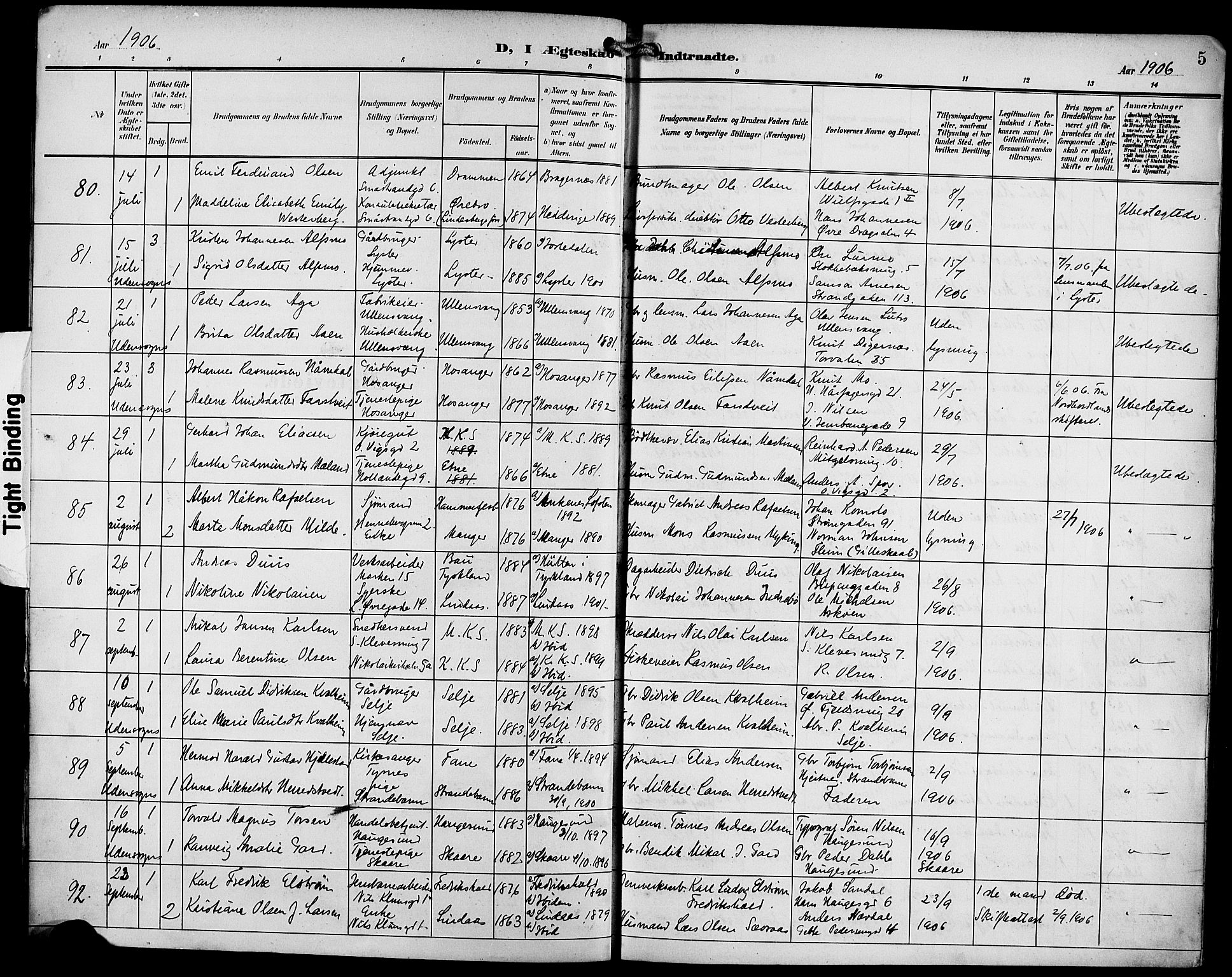 Korskirken sokneprestembete, AV/SAB-A-76101/H/Hab: Parish register (copy) no. D 4, 1906-1925, p. 5