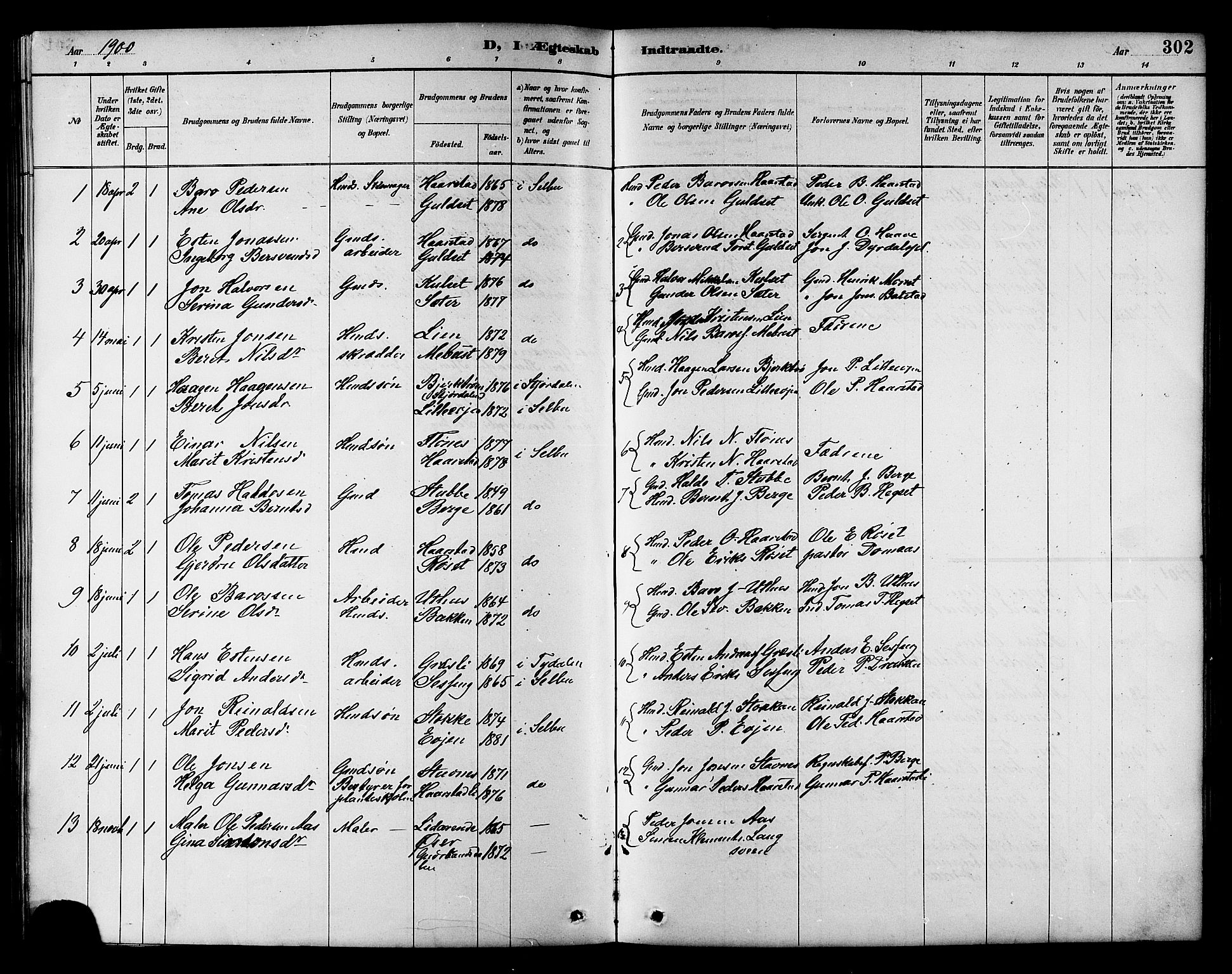 Ministerialprotokoller, klokkerbøker og fødselsregistre - Sør-Trøndelag, SAT/A-1456/695/L1157: Parish register (copy) no. 695C08, 1889-1913, p. 302