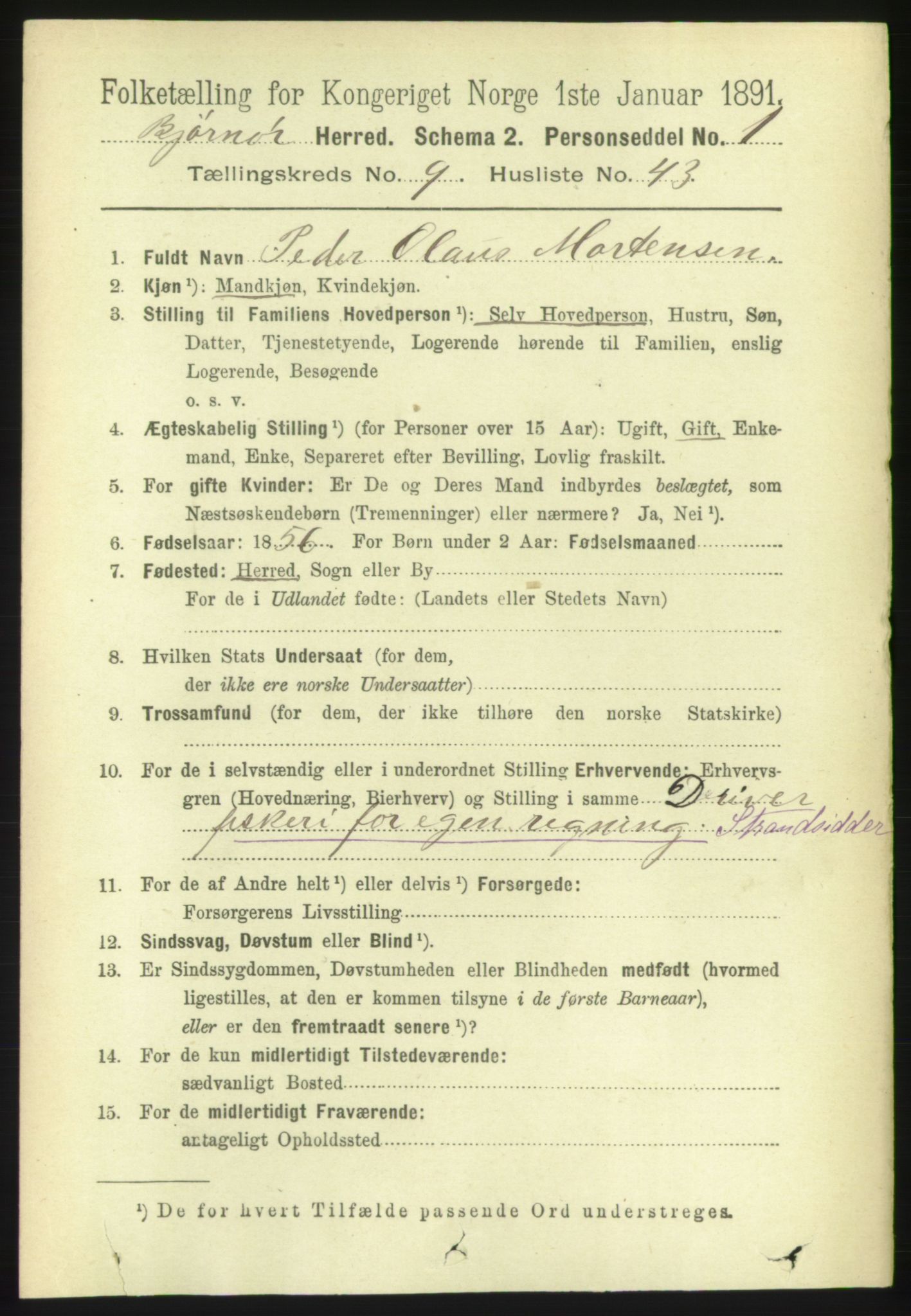 RA, 1891 census for 1632 Bjørnør, 1891, p. 4079