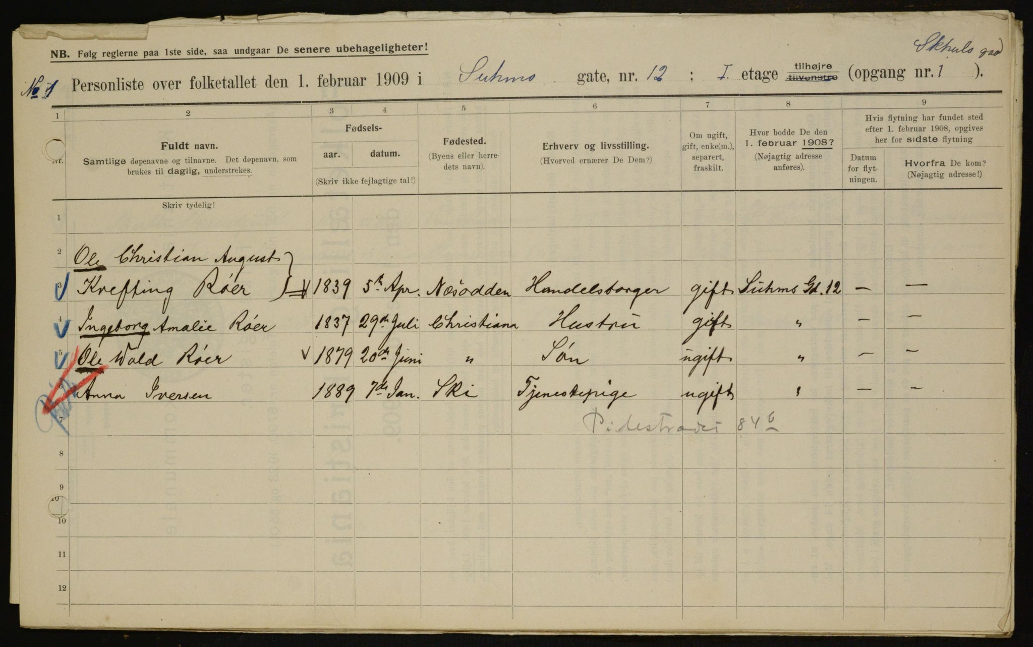 OBA, Municipal Census 1909 for Kristiania, 1909, p. 94646