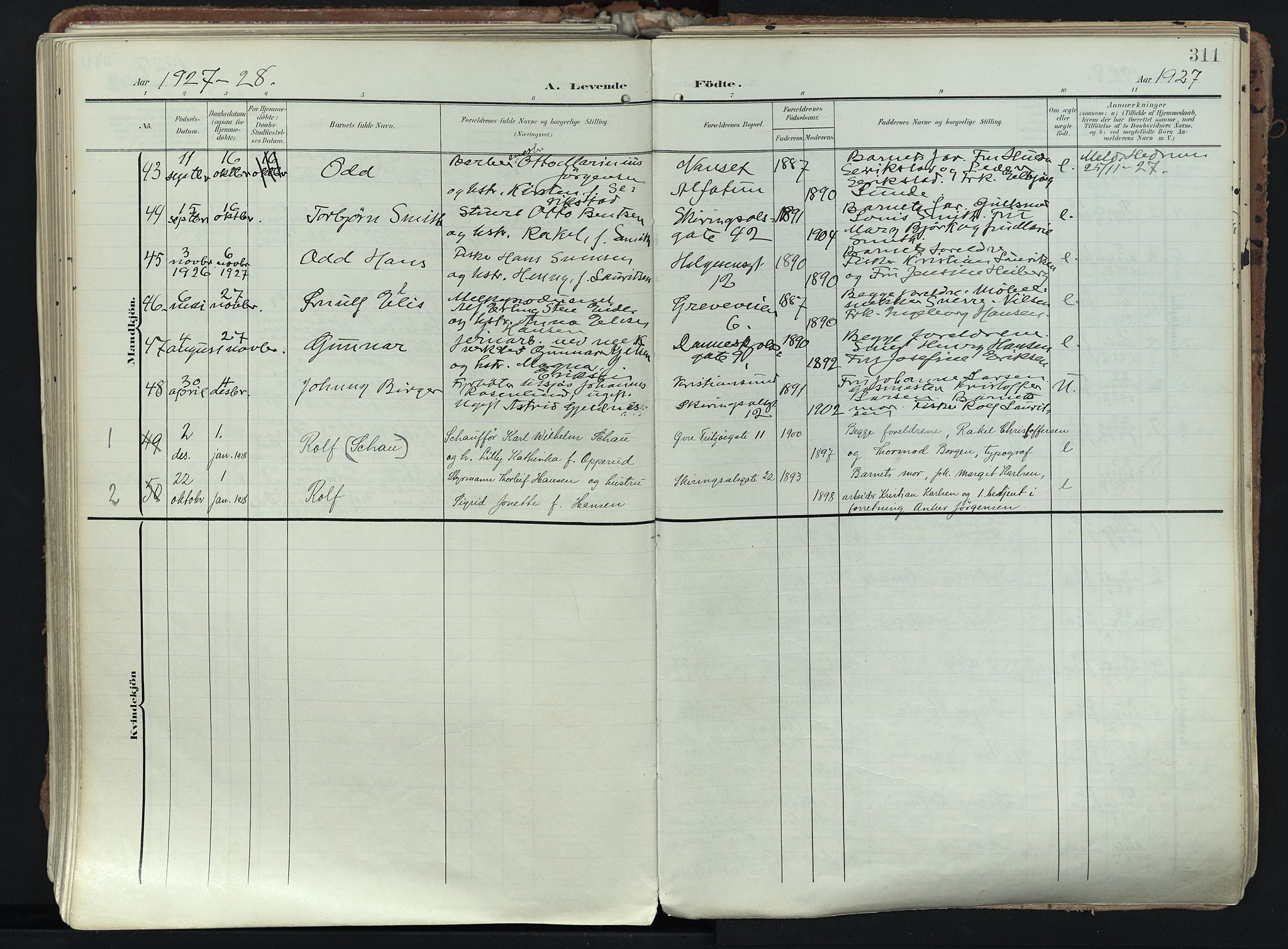 Larvik kirkebøker, SAKO/A-352/F/Fa/L0012: Parish register (official) no. I 12, 1905-1933, p. 311
