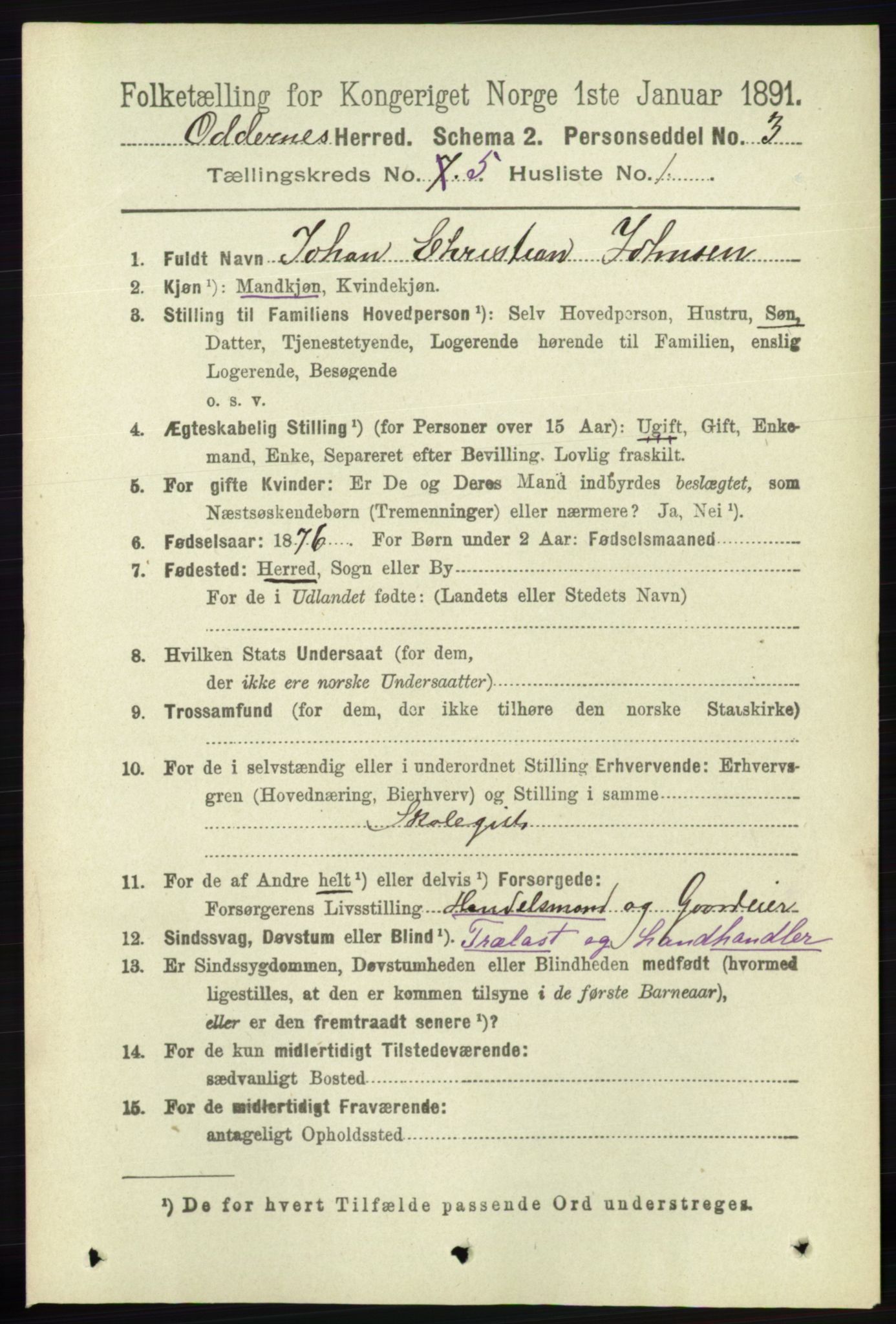 RA, 1891 census for 1012 Oddernes, 1891, p. 1770