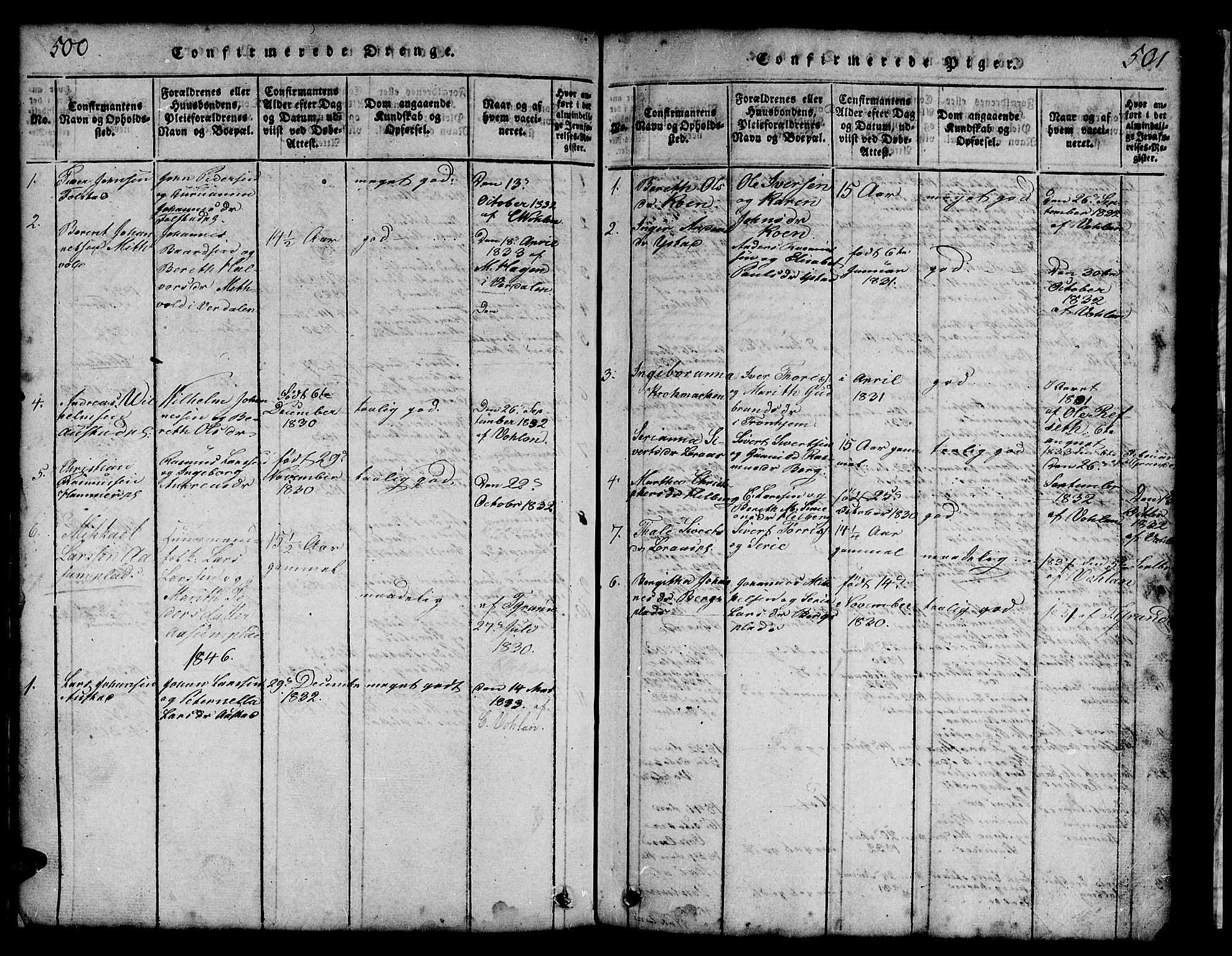 Ministerialprotokoller, klokkerbøker og fødselsregistre - Nord-Trøndelag, SAT/A-1458/731/L0310: Parish register (copy) no. 731C01, 1816-1874, p. 500-501
