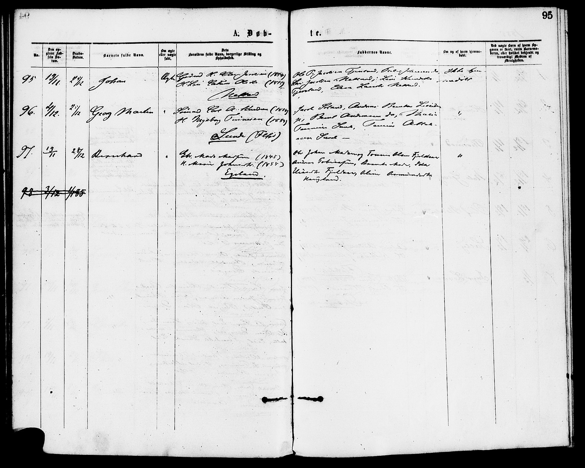 Flekkefjord sokneprestkontor, SAK/1111-0012/F/Fa/Fac/L0007: Parish register (official) no. A 7, 1875-1885, p. 95
