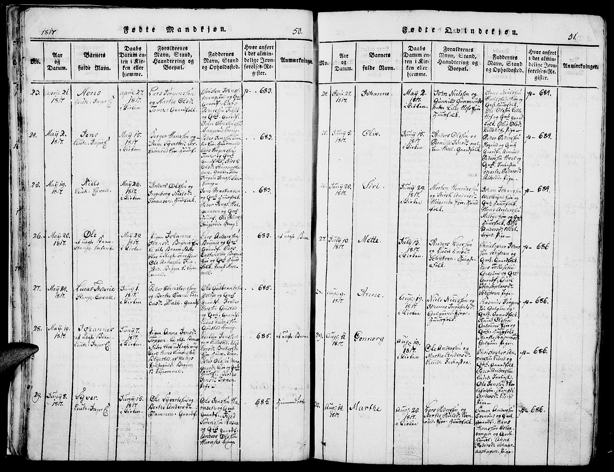 Romedal prestekontor, AV/SAH-PREST-004/K/L0002: Parish register (official) no. 2, 1814-1828, p. 50-51