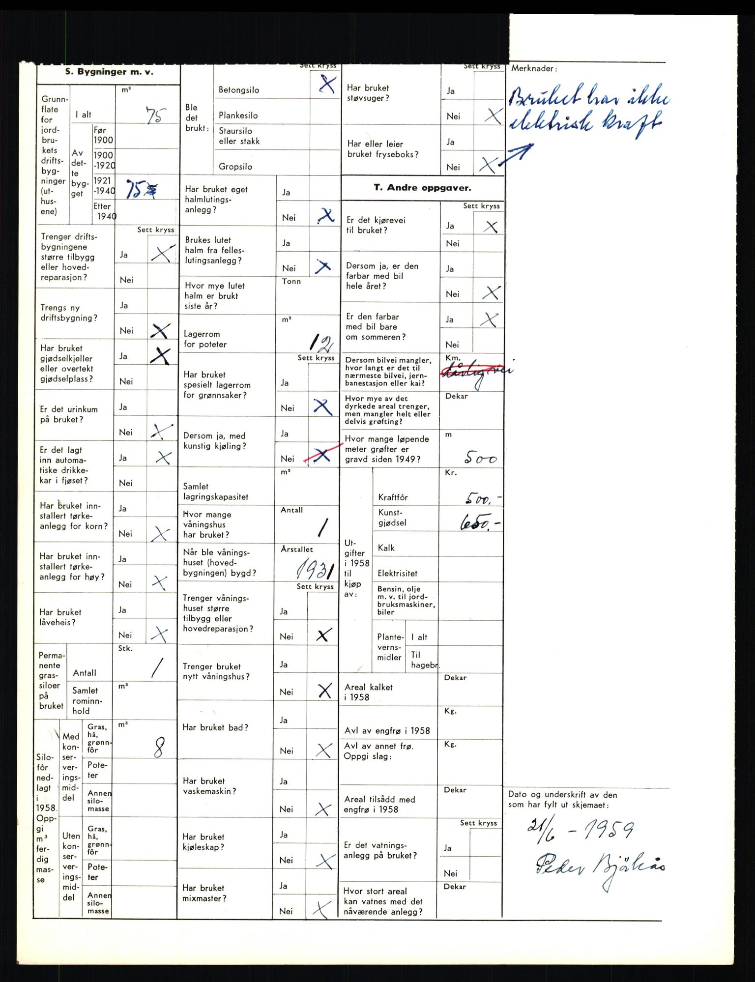 Statistisk sentralbyrå, Næringsøkonomiske emner, Jordbruk, skogbruk, jakt, fiske og fangst, AV/RA-S-2234/G/Gd/L0656: Troms: 1924 Målselv (kl. 0-3) og 1925 Sørreisa, 1959, p. 1769