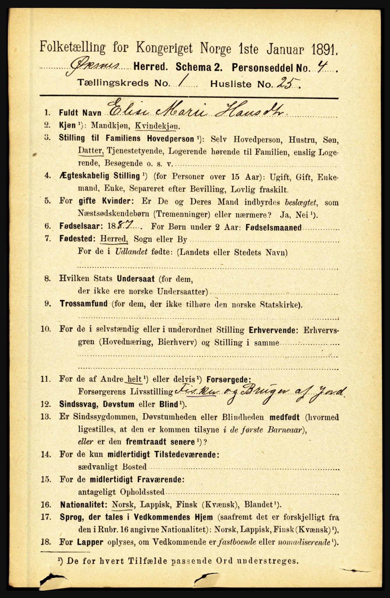 RA, 1891 census for 1868 Øksnes, 1891, p. 274