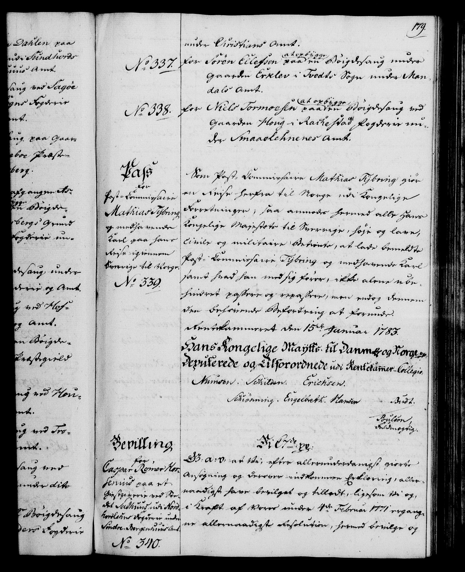 Rentekammeret, Kammerkanselliet, RA/EA-3111/G/Gg/Gga/L0012: Norsk ekspedisjonsprotokoll med register (merket RK 53.12), 1781-1783, p. 179