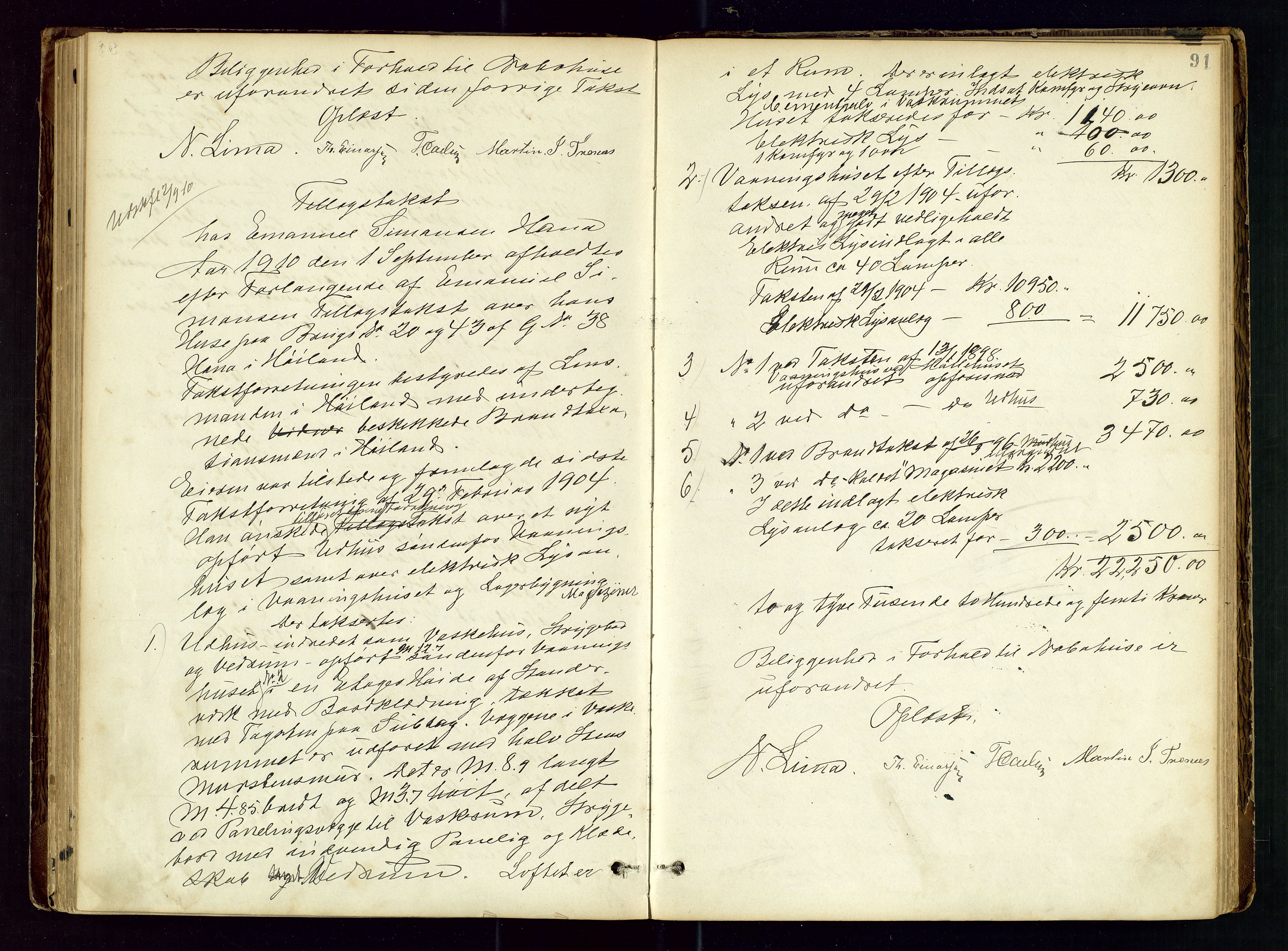 Høyland/Sandnes lensmannskontor, AV/SAST-A-100166/Goa/L0002: "Brandtaxtprotokol for Landafdelingen i Høiland", 1880-1917, p. 90b-91a