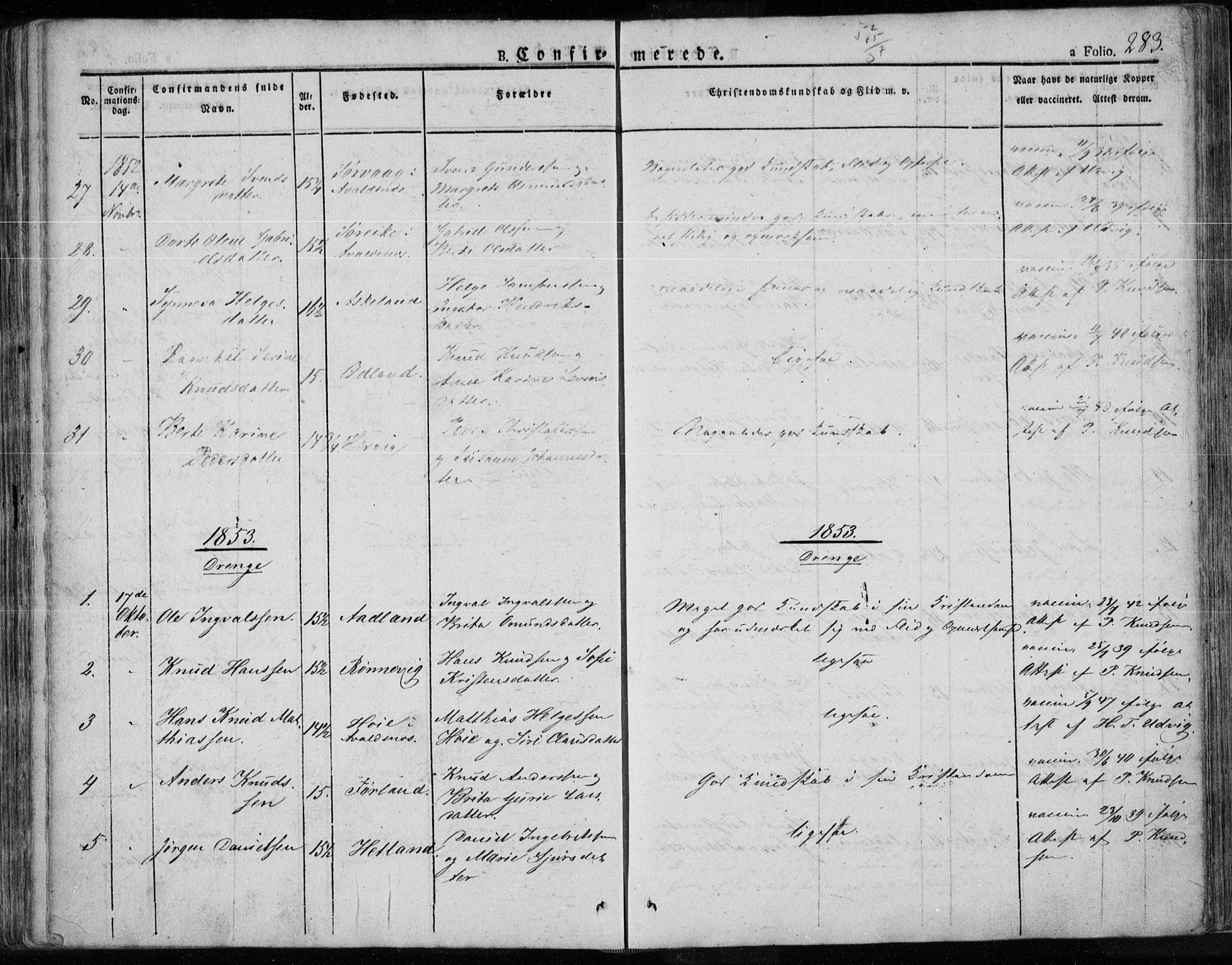 Tysvær sokneprestkontor, SAST/A -101864/H/Ha/Haa/L0001: Parish register (official) no. A 1.1, 1831-1856, p. 283