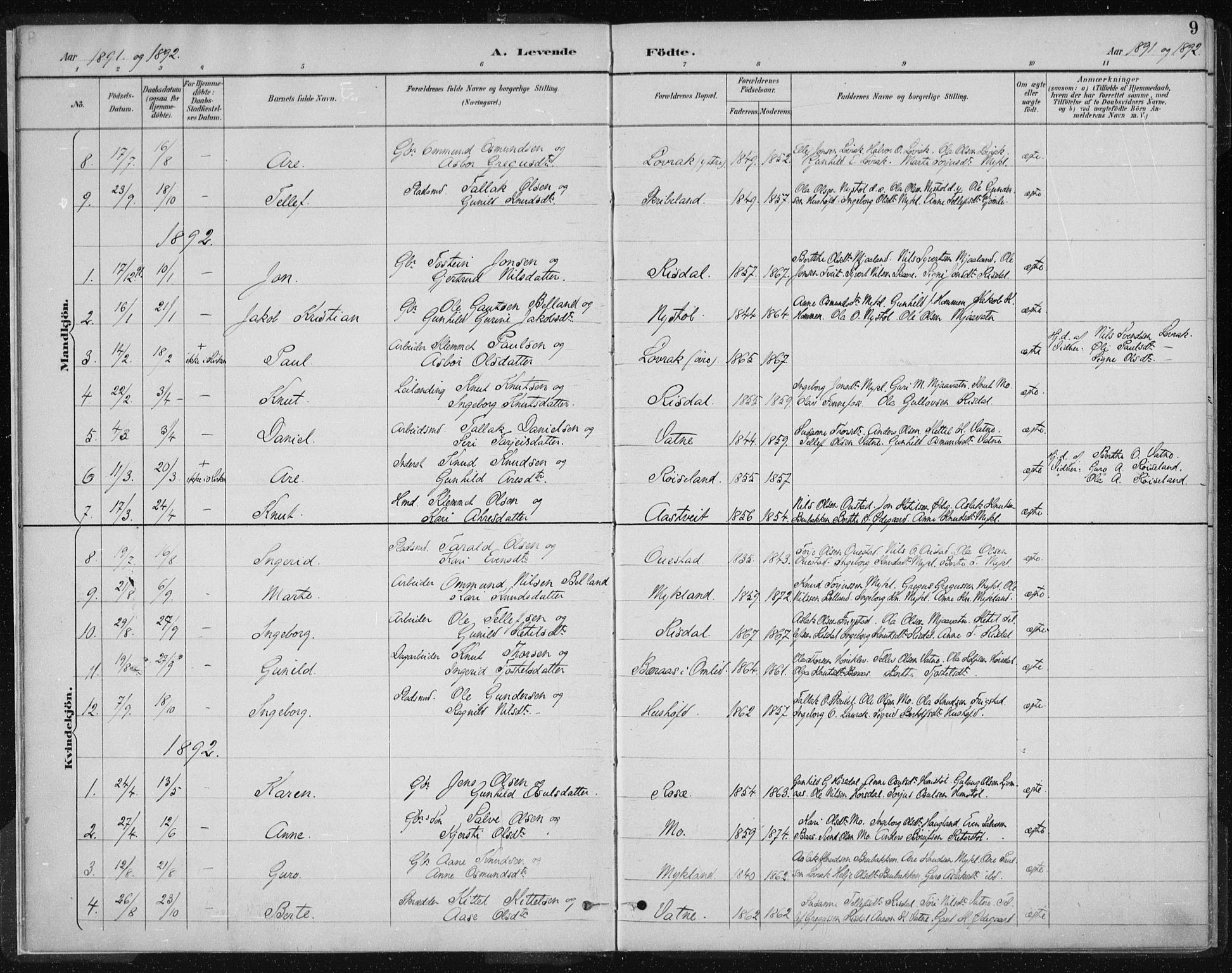 Herefoss sokneprestkontor, AV/SAK-1111-0019/F/Fa/Fac/L0002: Parish register (official) no. A 2, 1887-1915, p. 9