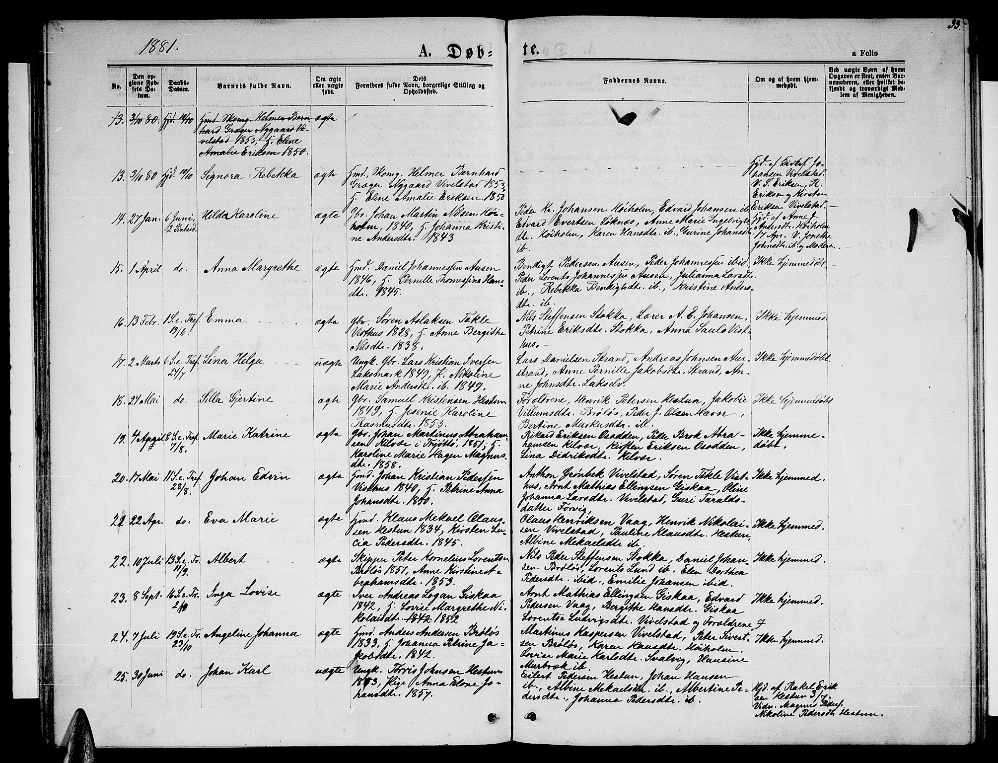 Ministerialprotokoller, klokkerbøker og fødselsregistre - Nordland, SAT/A-1459/819/L0276: Parish register (copy) no. 819C02, 1869-1887, p. 33