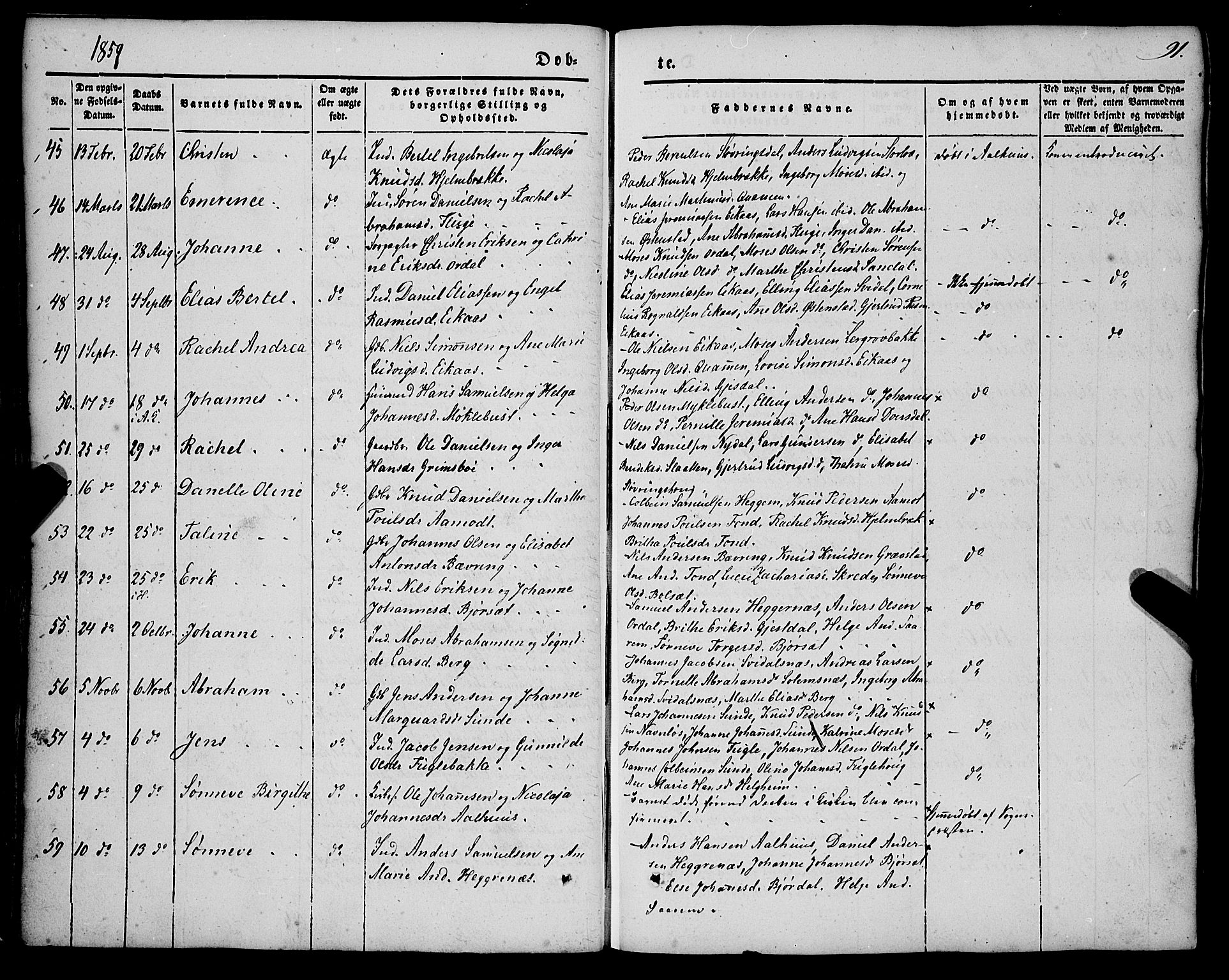 Jølster sokneprestembete, SAB/A-80701/H/Haa/Haaa/L0010: Parish register (official) no. A 10, 1847-1865, p. 91
