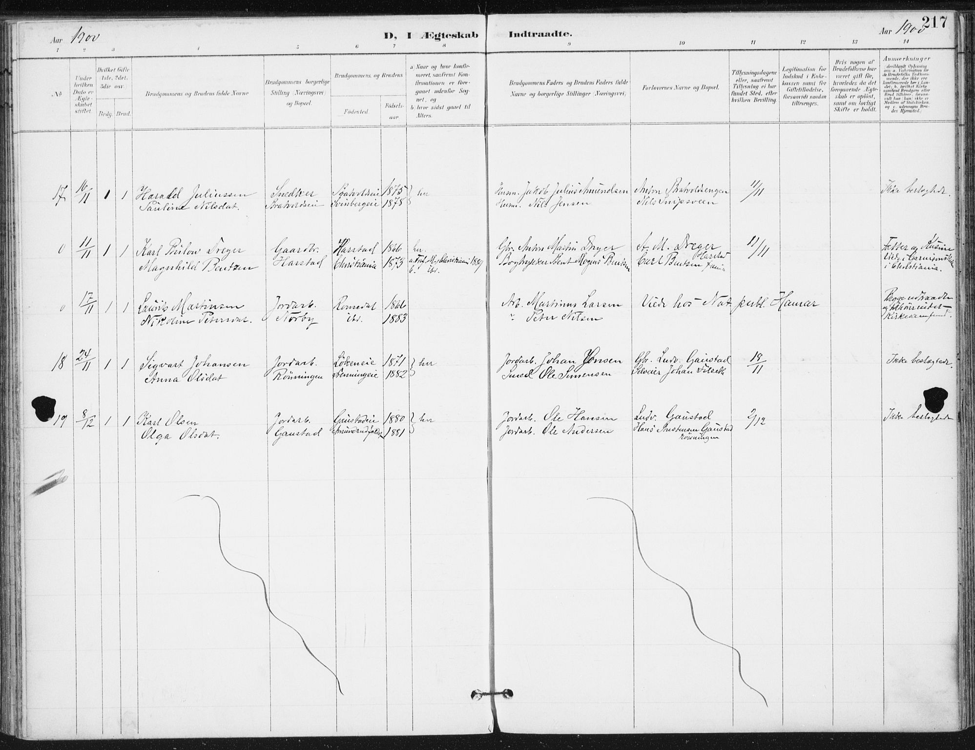 Romedal prestekontor, AV/SAH-PREST-004/K/L0011: Parish register (official) no. 11, 1896-1912, p. 217