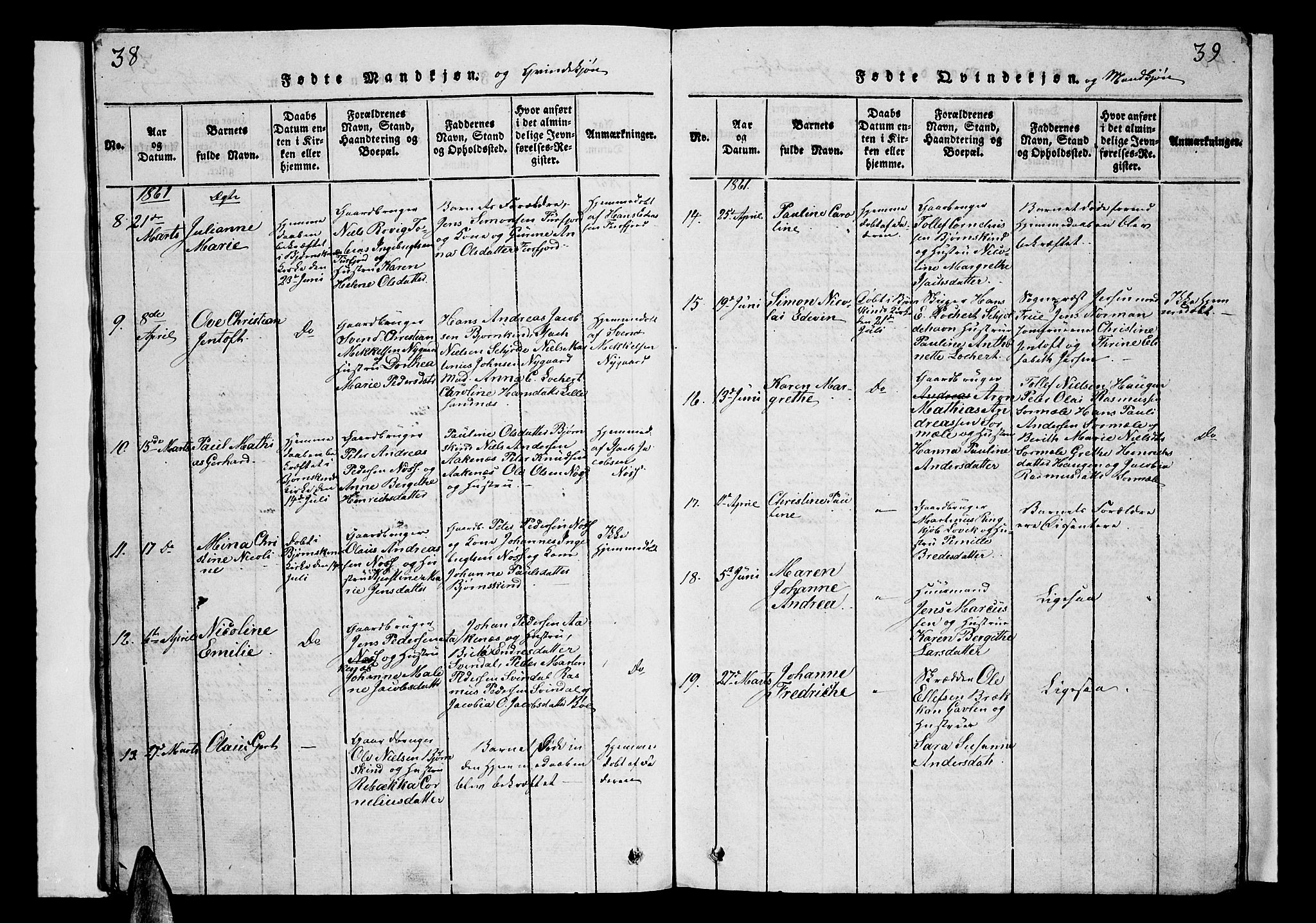 Ministerialprotokoller, klokkerbøker og fødselsregistre - Nordland, AV/SAT-A-1459/899/L1446: Parish register (copy) no. 899C01, 1820-1868, p. 38-39