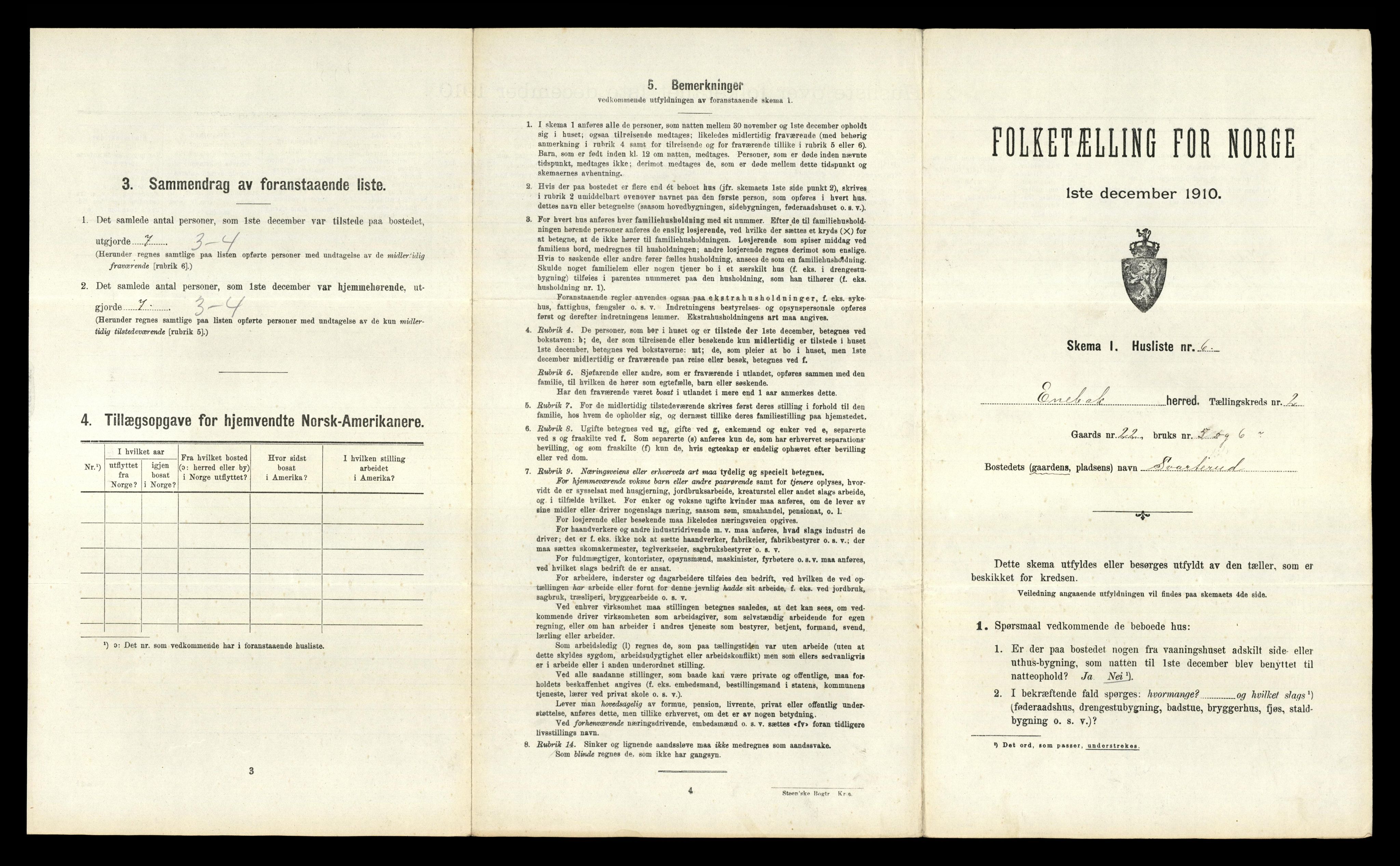 RA, 1910 census for Enebakk, 1910, p. 277