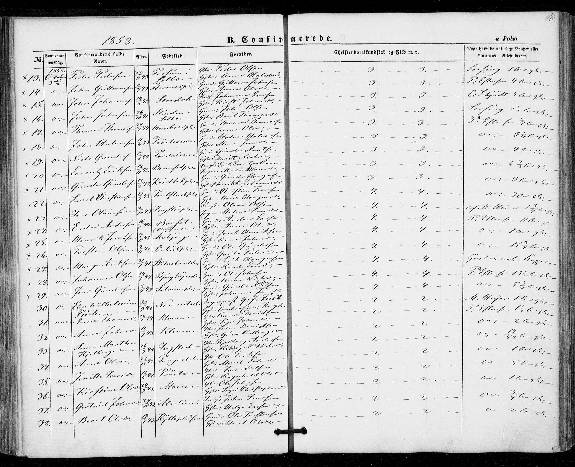 Ministerialprotokoller, klokkerbøker og fødselsregistre - Nord-Trøndelag, SAT/A-1458/703/L0028: Parish register (official) no. 703A01, 1850-1862, p. 96