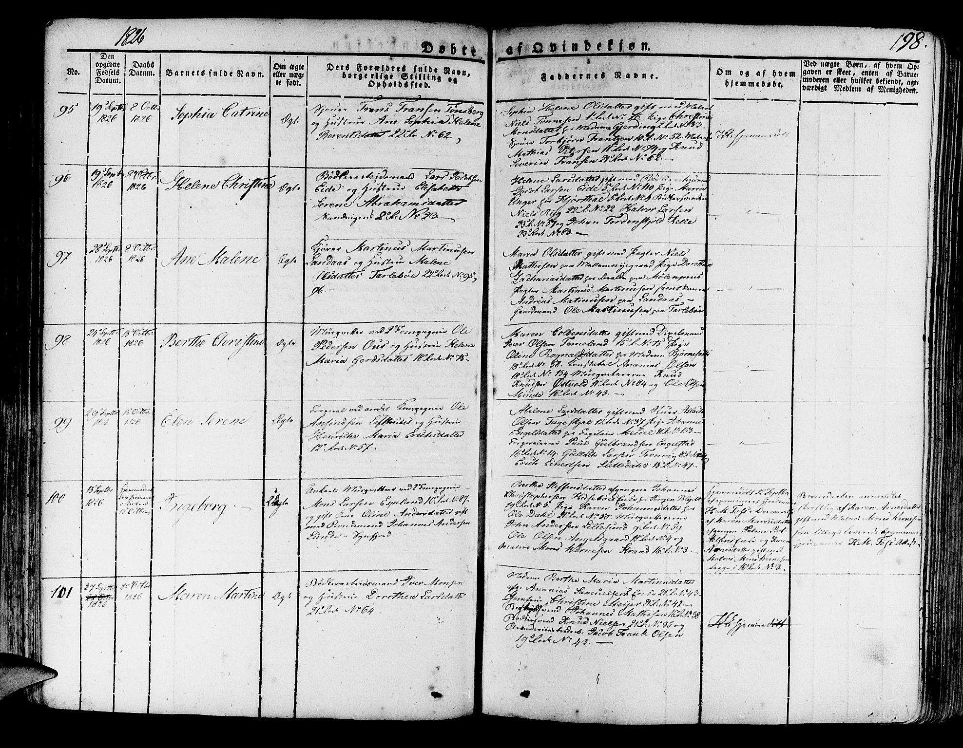Korskirken sokneprestembete, SAB/A-76101/H/Haa/L0014: Parish register (official) no. A 14, 1823-1835, p. 198