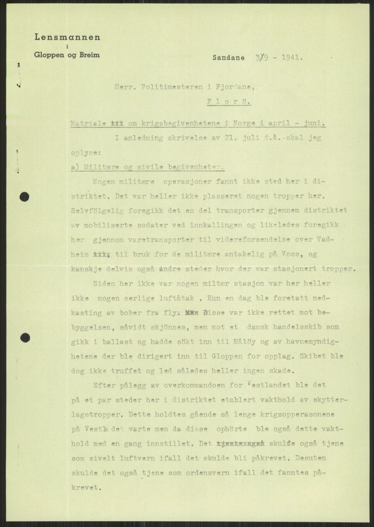 Forsvaret, Forsvarets krigshistoriske avdeling, AV/RA-RAFA-2017/Y/Ya/L0015: II-C-11-31 - Fylkesmenn.  Rapporter om krigsbegivenhetene 1940., 1940, p. 509