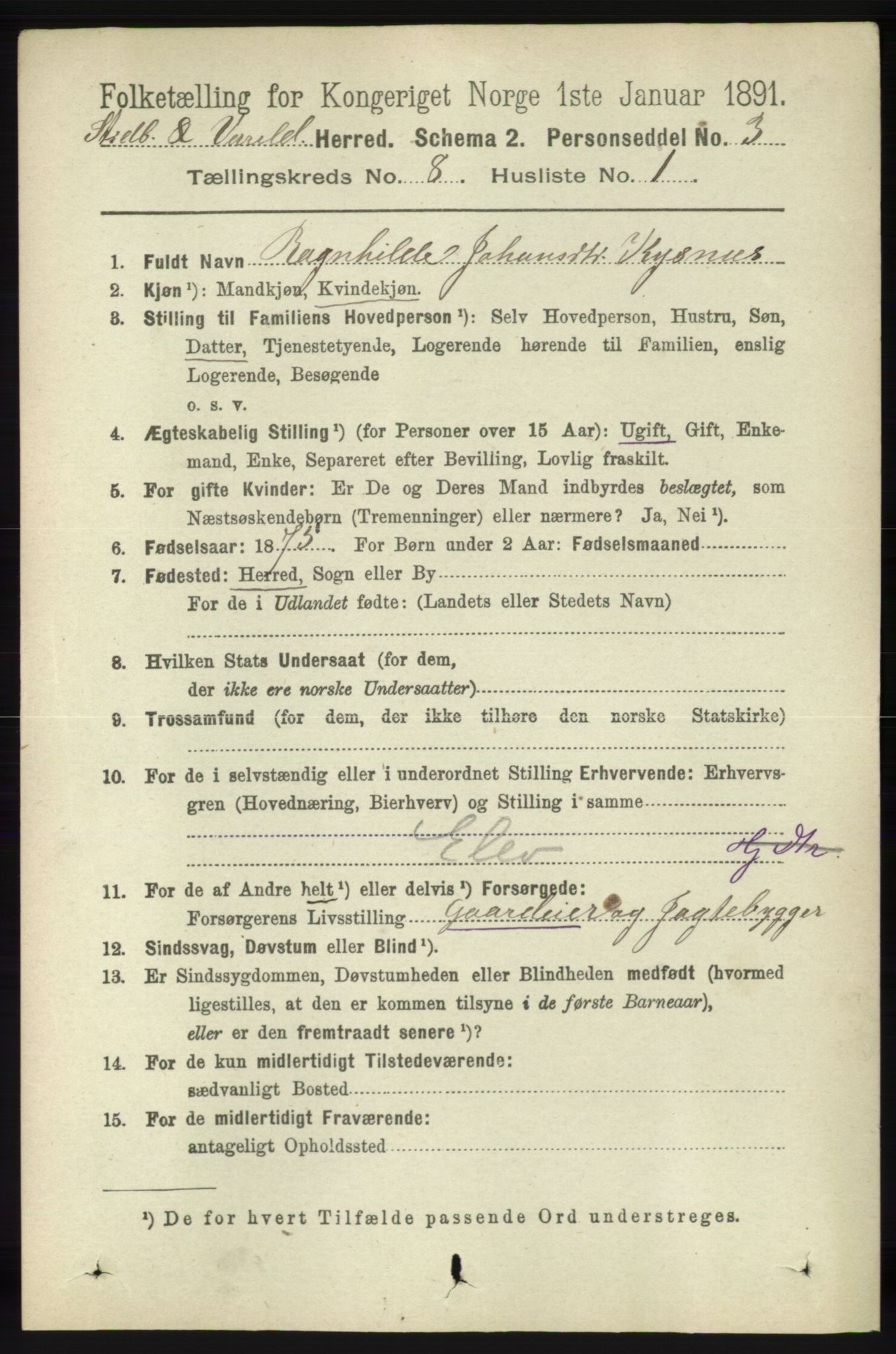 RA, 1891 census for 1226 Strandebarm og Varaldsøy, 1891, p. 2954