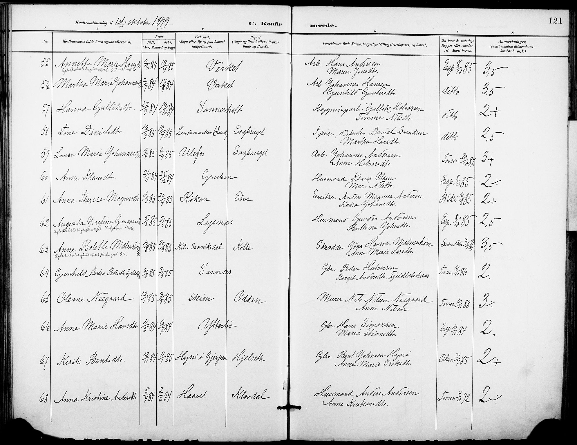 Holla kirkebøker, AV/SAKO-A-272/F/Fa/L0010: Parish register (official) no. 10, 1897-1907, p. 121