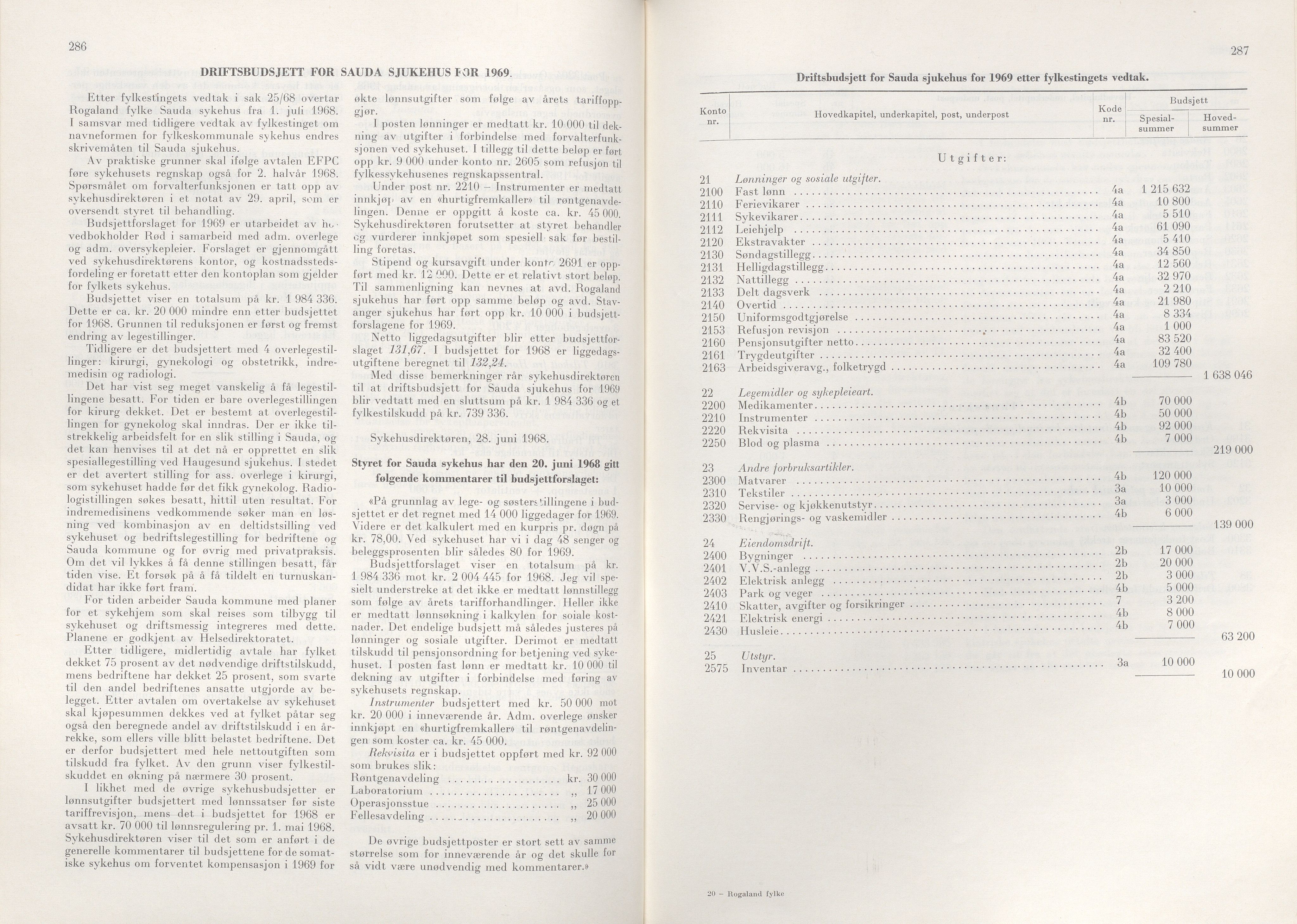 Rogaland fylkeskommune - Fylkesrådmannen , IKAR/A-900/A/Aa/Aaa/L0088: Møtebok , 1968, p. 286-287