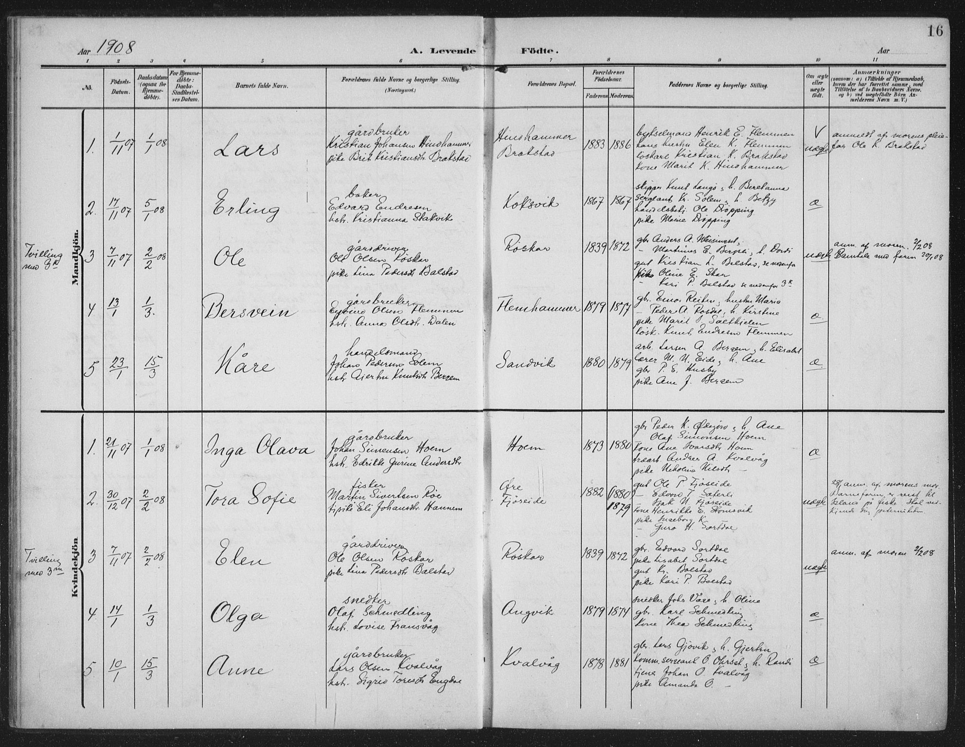 Ministerialprotokoller, klokkerbøker og fødselsregistre - Møre og Romsdal, AV/SAT-A-1454/586/L0989: Parish register (official) no. 586A15, 1906-1915, p. 16