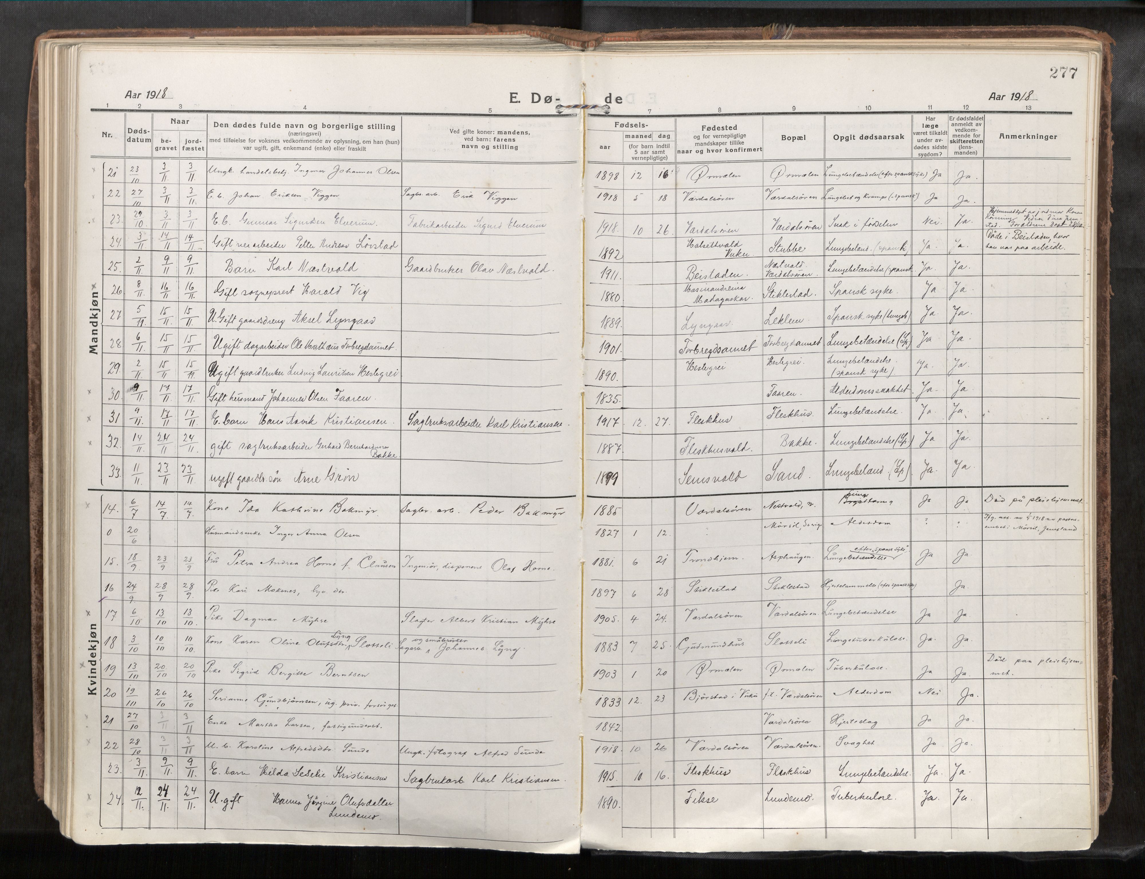 Verdal sokneprestkontor, AV/SAT-A-1156/2/H/Haa/L0001: Parish register (official) no. 1, 1917-1932, p. 277