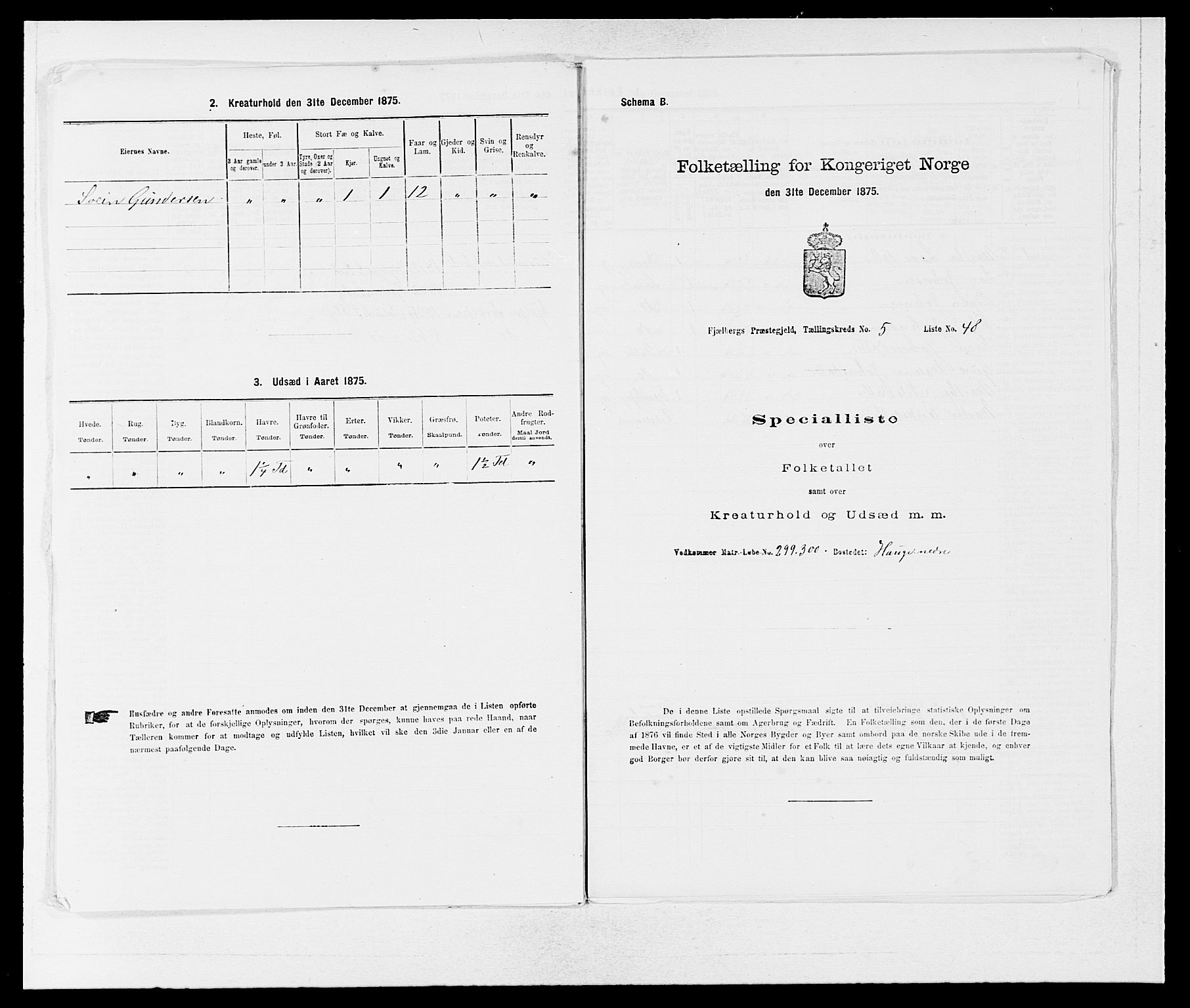 SAB, 1875 census for 1213P Fjelberg, 1875, p. 587