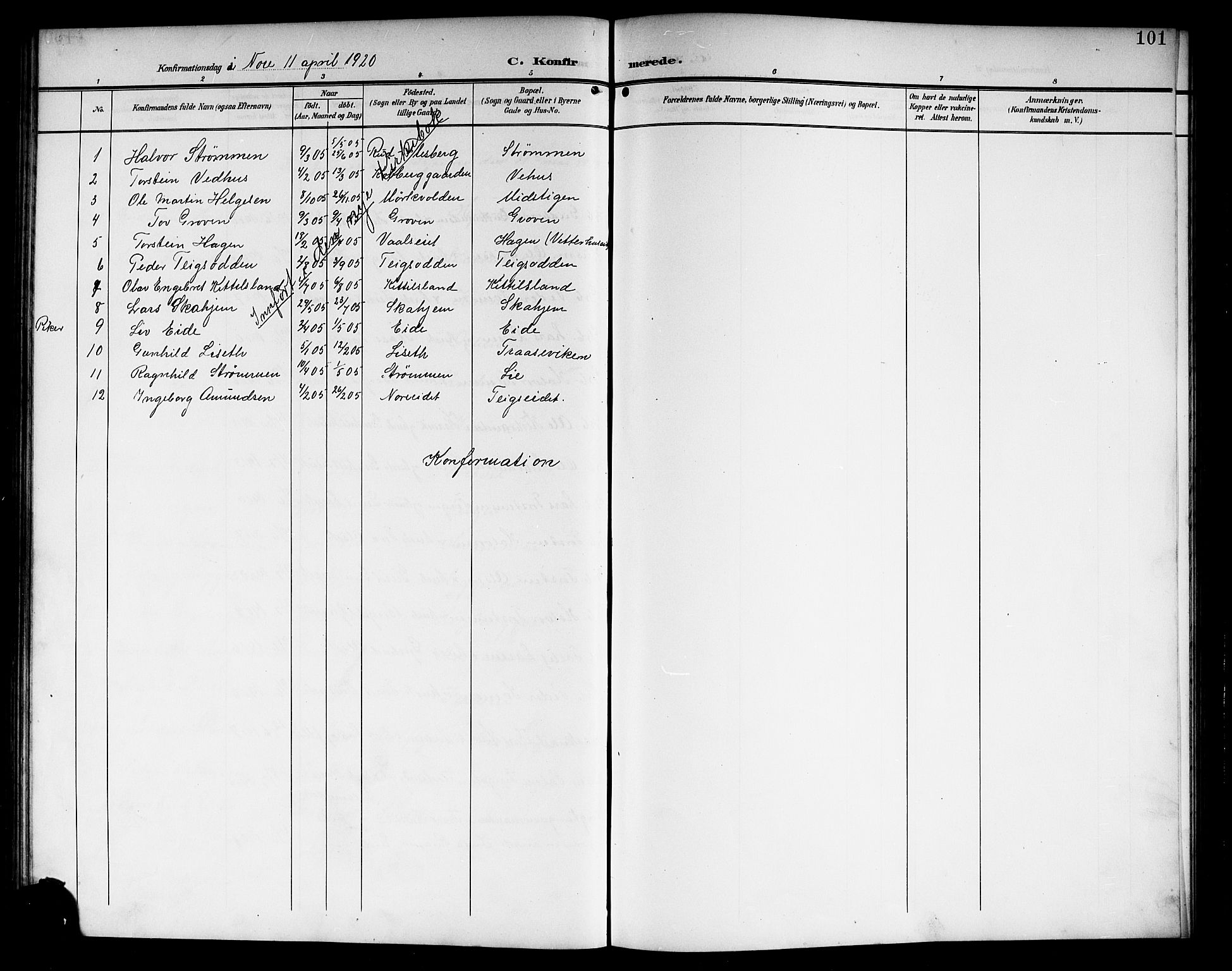 Nore kirkebøker, SAKO/A-238/G/Ga/L0004: Parish register (copy) no. I 4, 1904-1919, p. 101