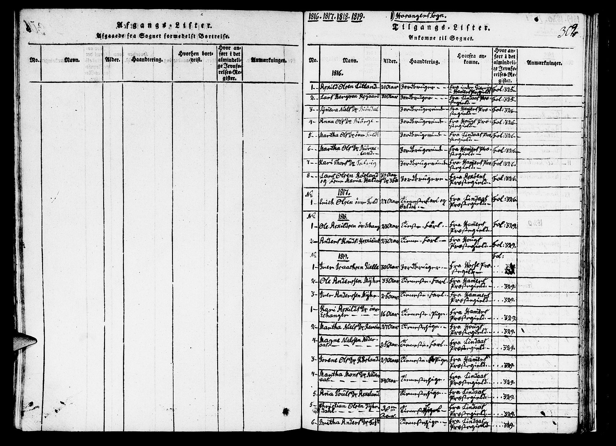 Hosanger sokneprestembete, SAB/A-75801/H/Haa: Parish register (official) no. A 5, 1815-1824, p. 302