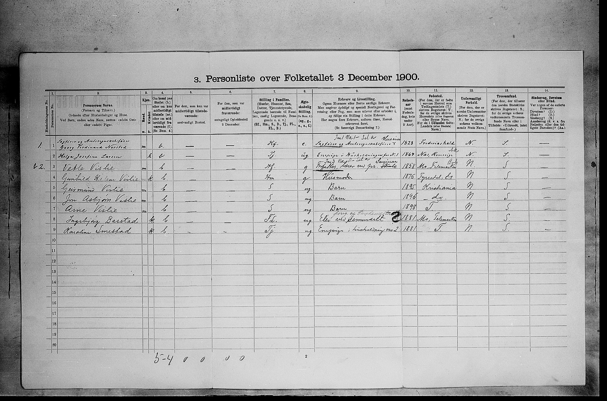 SAH, 1900 census for Elverum, 1900, p. 920