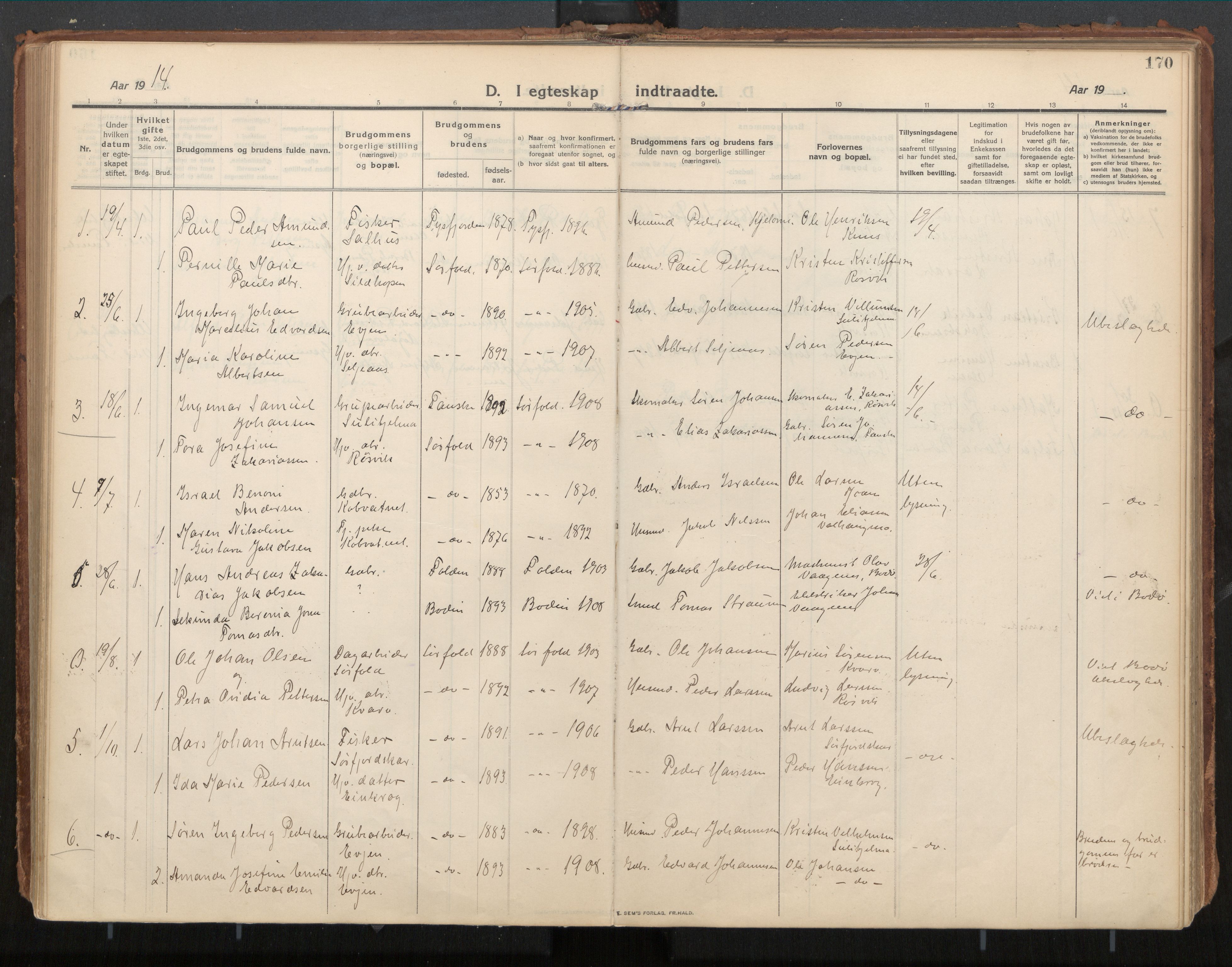 Ministerialprotokoller, klokkerbøker og fødselsregistre - Nordland, SAT/A-1459/854/L0784: Parish register (official) no. 854A07, 1910-1922, p. 170