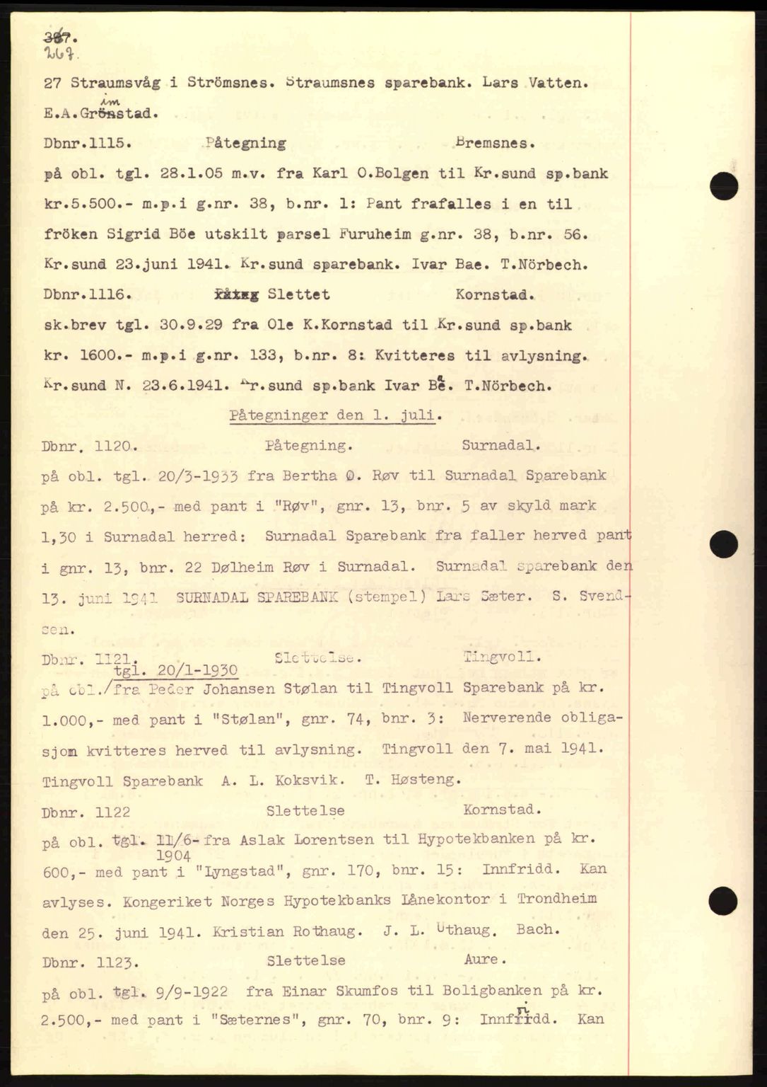 Nordmøre sorenskriveri, AV/SAT-A-4132/1/2/2Ca: Mortgage book no. C81, 1940-1945, Diary no: : 1115/1941