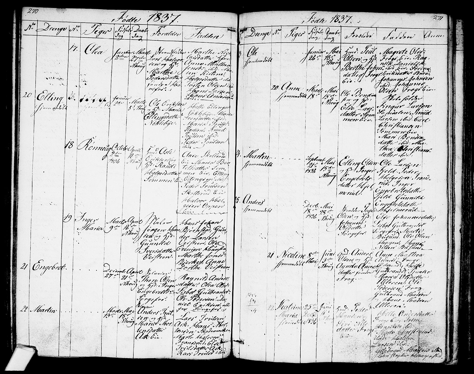 Norderhov kirkebøker, AV/SAKO-A-237/G/Ga/L0004: Parish register (copy) no. I 4, 1824-1849, p. 270-271