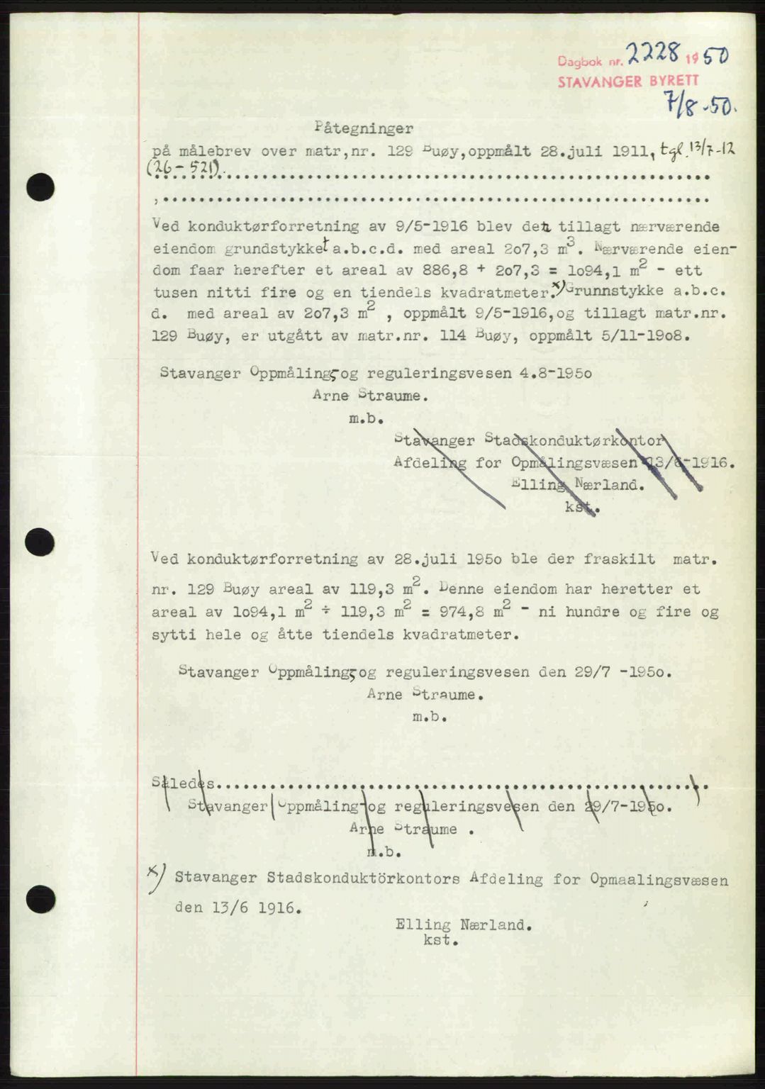 Stavanger byrett, SAST/A-100455/002/G/Gb/L0024: Mortgage book no. A13, 1949-1950, Diary no: : 2228/1950