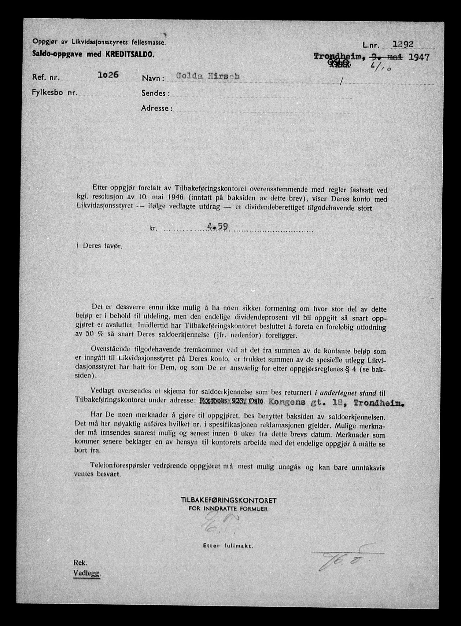 Justisdepartementet, Tilbakeføringskontoret for inndratte formuer, RA/S-1564/H/Hc/Hca/L0896: --, 1945-1947, p. 254