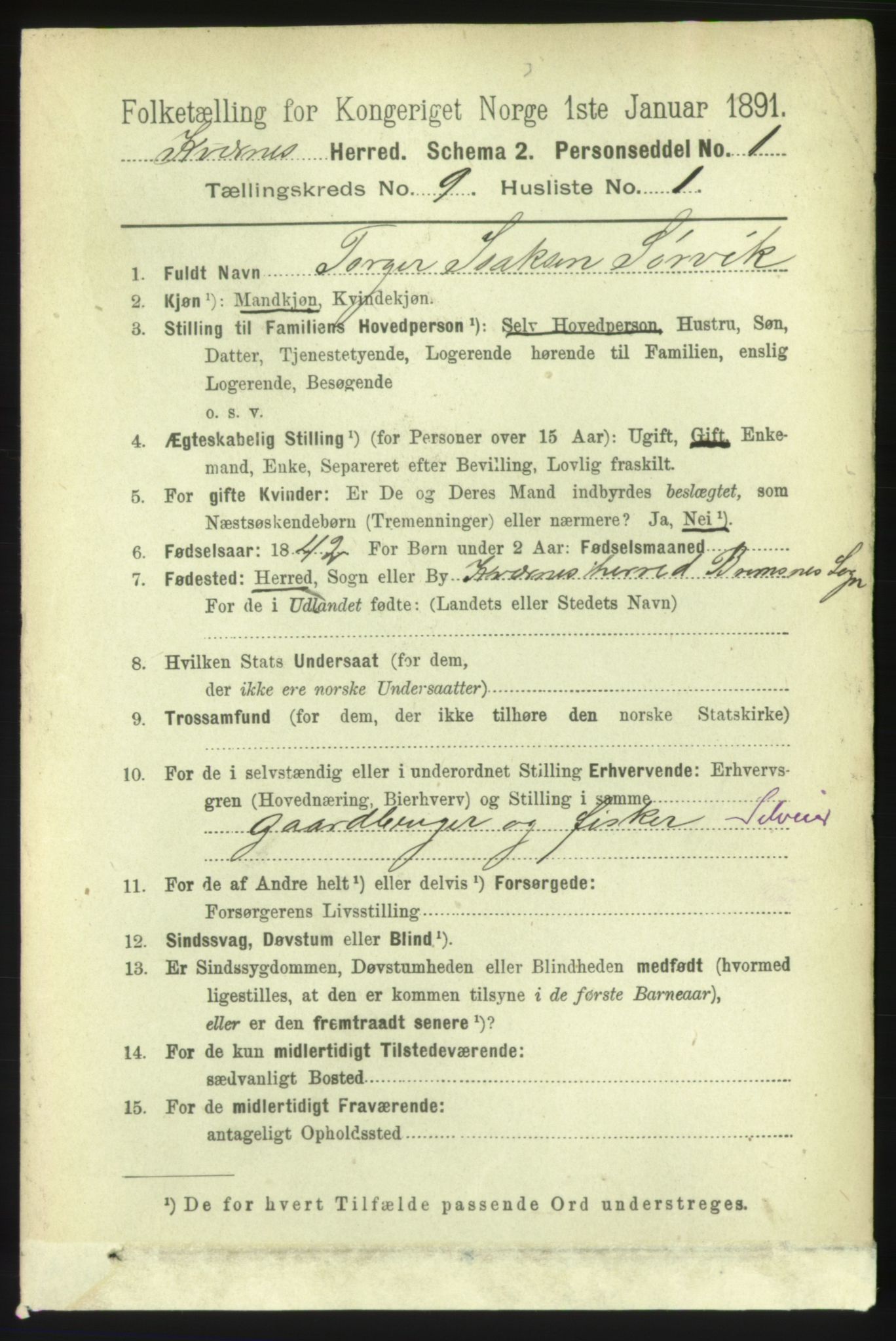 RA, 1891 census for 1553 Kvernes, 1891, p. 3929