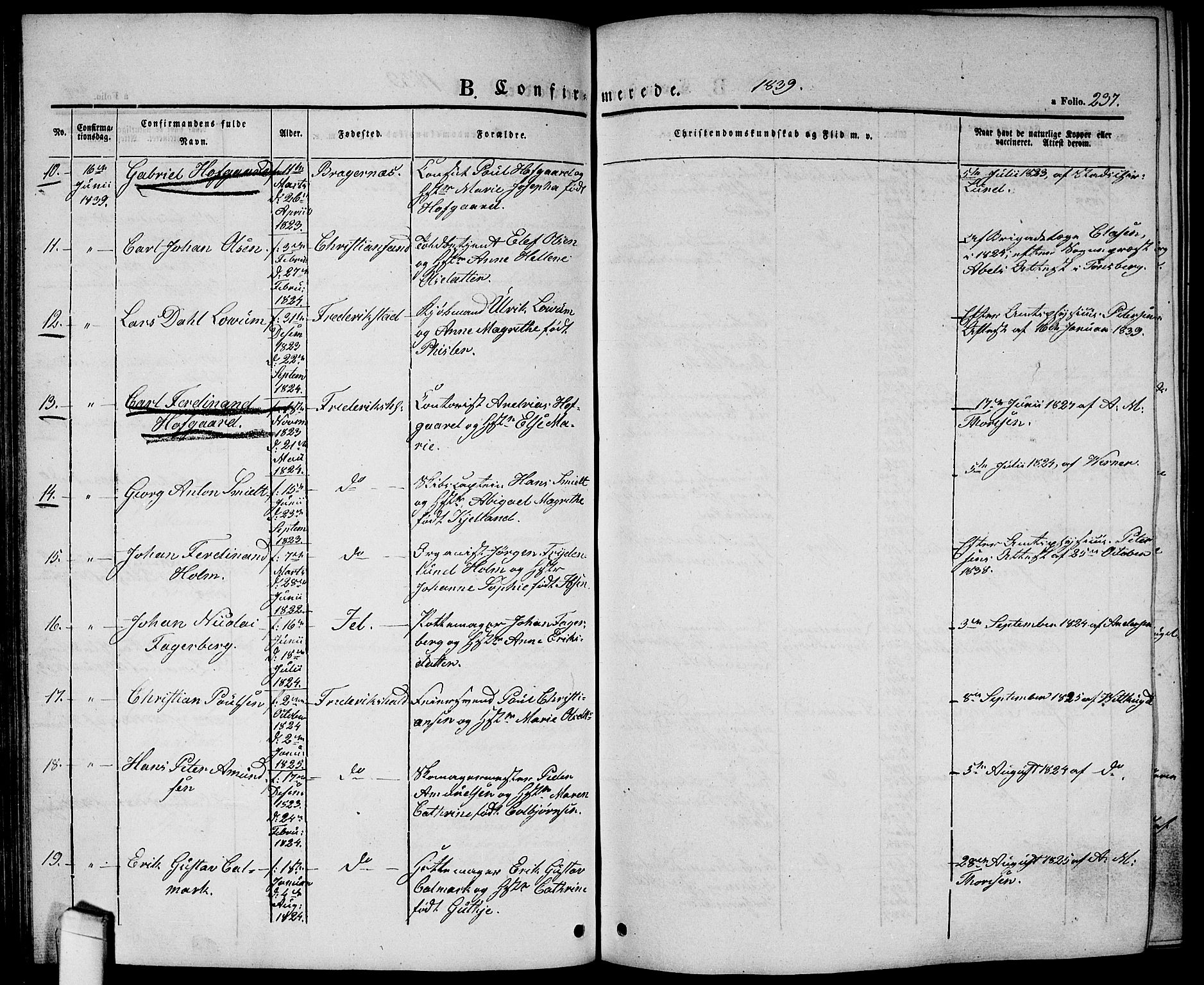 Halden prestekontor Kirkebøker, AV/SAO-A-10909/G/Ga/L0003: Parish register (copy) no. 3, 1834-1844, p. 237