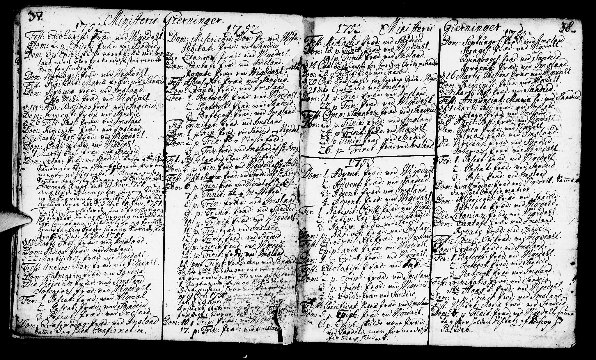 Vikedal sokneprestkontor, AV/SAST-A-101840/01/IV: Parish register (official) no. A 1, 1737-1778, p. 37-38