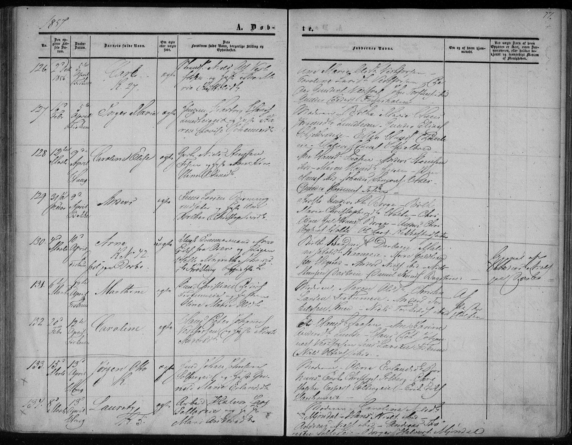 Eiker kirkebøker, SAKO/A-4/F/Fa/L0015a: Parish register (official) no. I 15A, 1854-1860, p. 77
