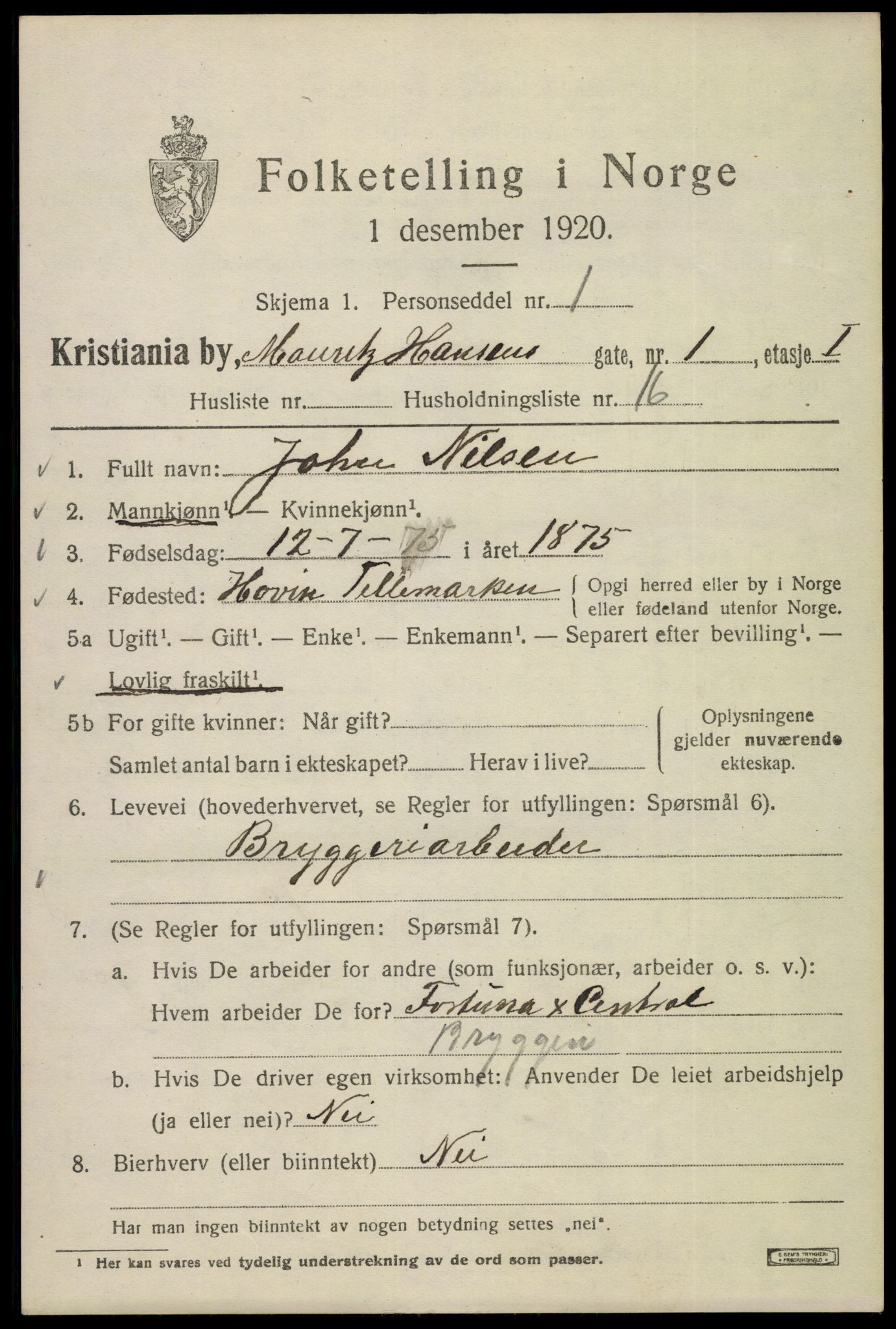 SAO, 1920 census for Kristiania, 1920, p. 392949