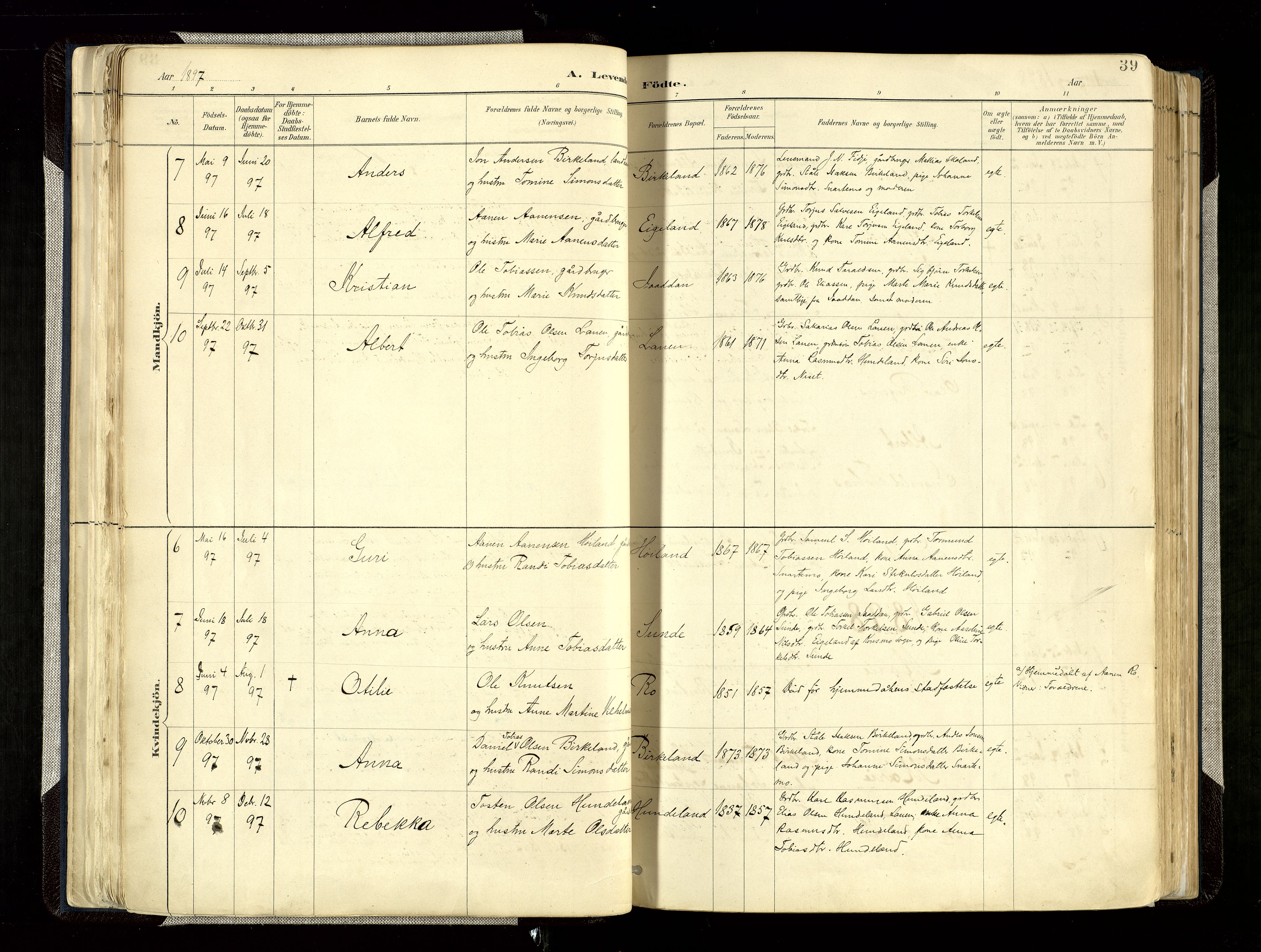 Hægebostad sokneprestkontor, SAK/1111-0024/F/Fa/Faa/L0006: Parish register (official) no. A 6, 1887-1929, p. 39
