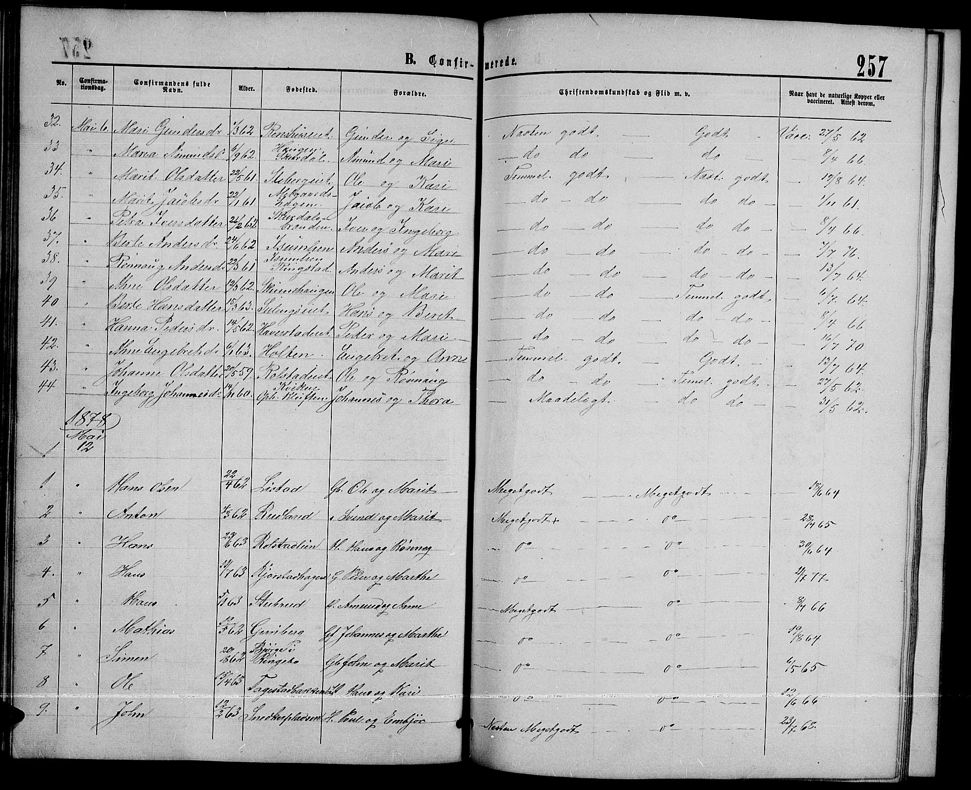 Sør-Fron prestekontor, SAH/PREST-010/H/Ha/Hab/L0002: Parish register (copy) no. 2, 1864-1883, p. 257