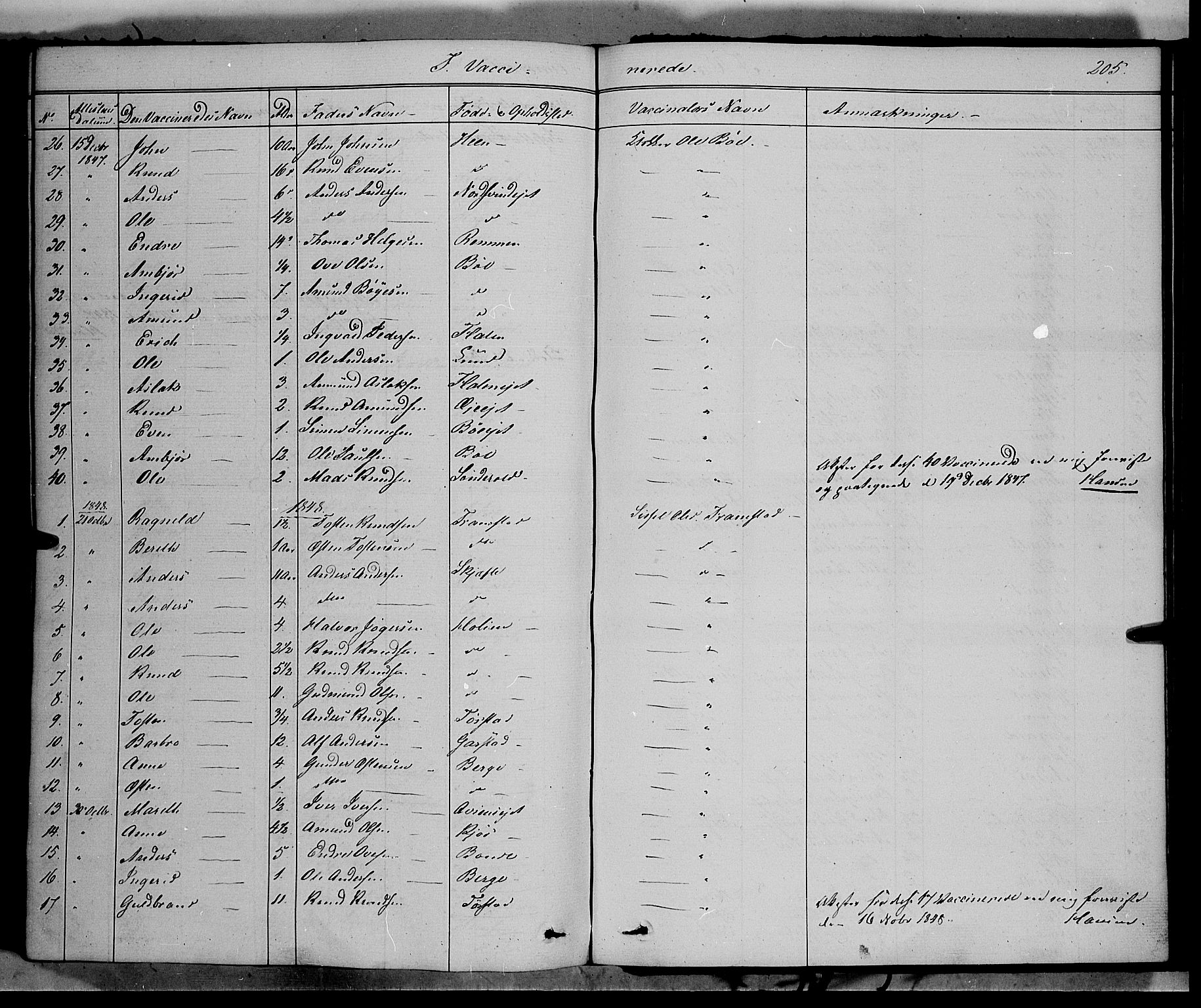 Vang prestekontor, Valdres, SAH/PREST-140/H/Ha/L0006: Parish register (official) no. 6, 1846-1864, p. 205
