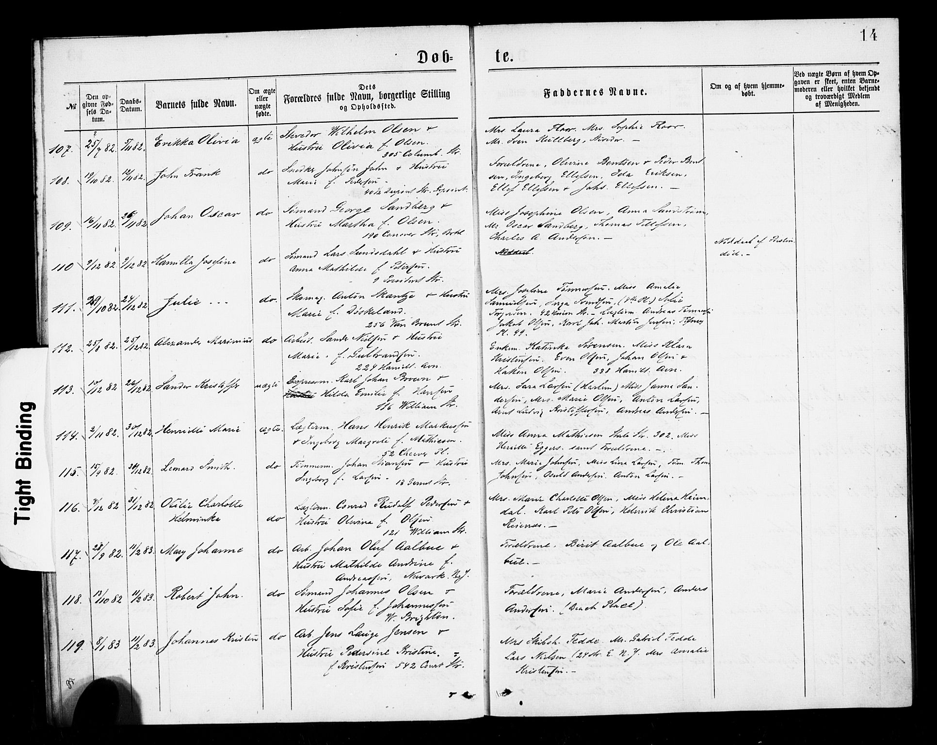 Den norske sjømannsmisjon i utlandet/New York, SAB/SAB/PA-0110/H/Ha/L0001: Parish register (official) no. A 1, 1878-1885, p. 14