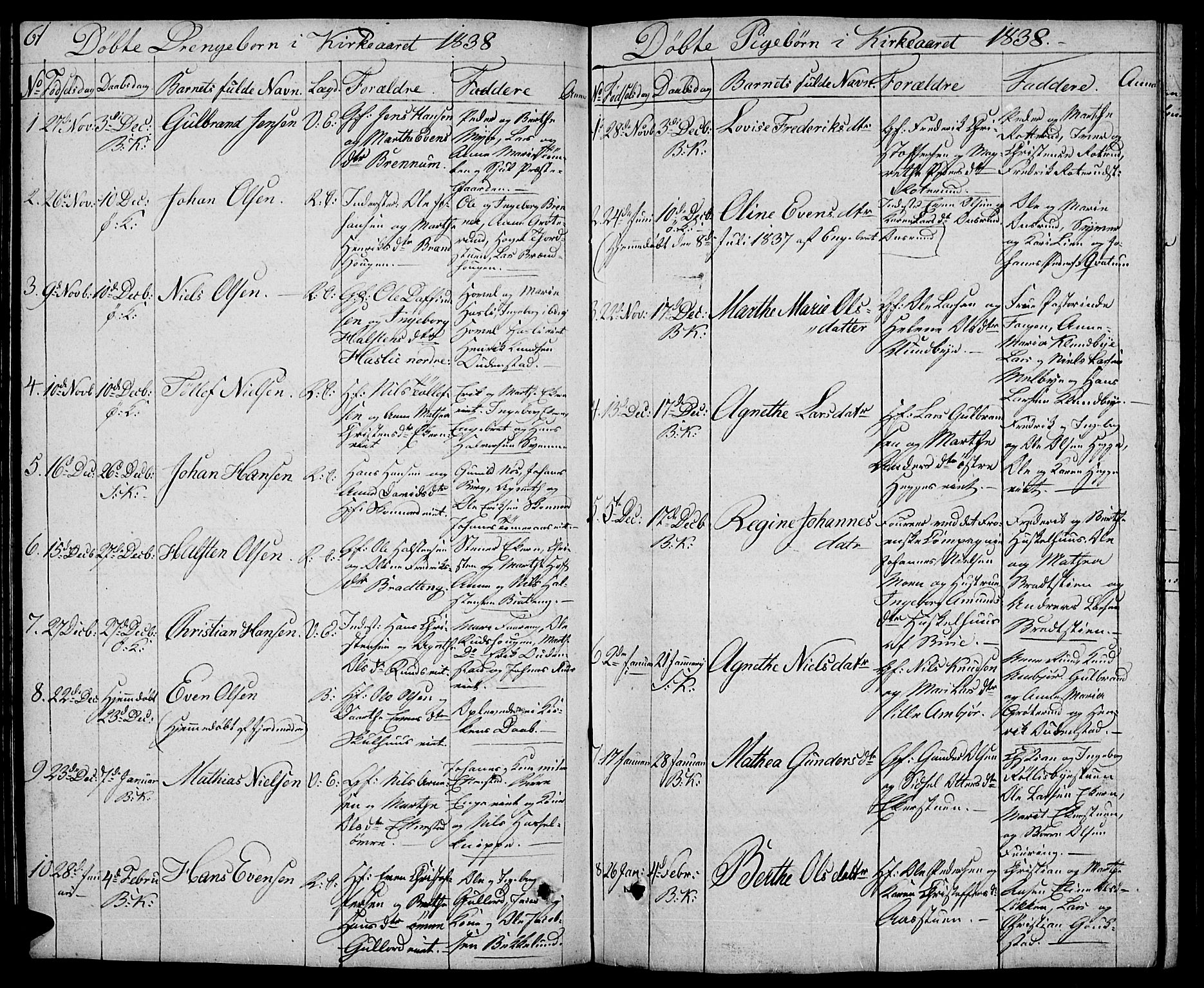 Biri prestekontor, SAH/PREST-096/H/Ha/Hab/L0002: Parish register (copy) no. 2, 1828-1842, p. 61