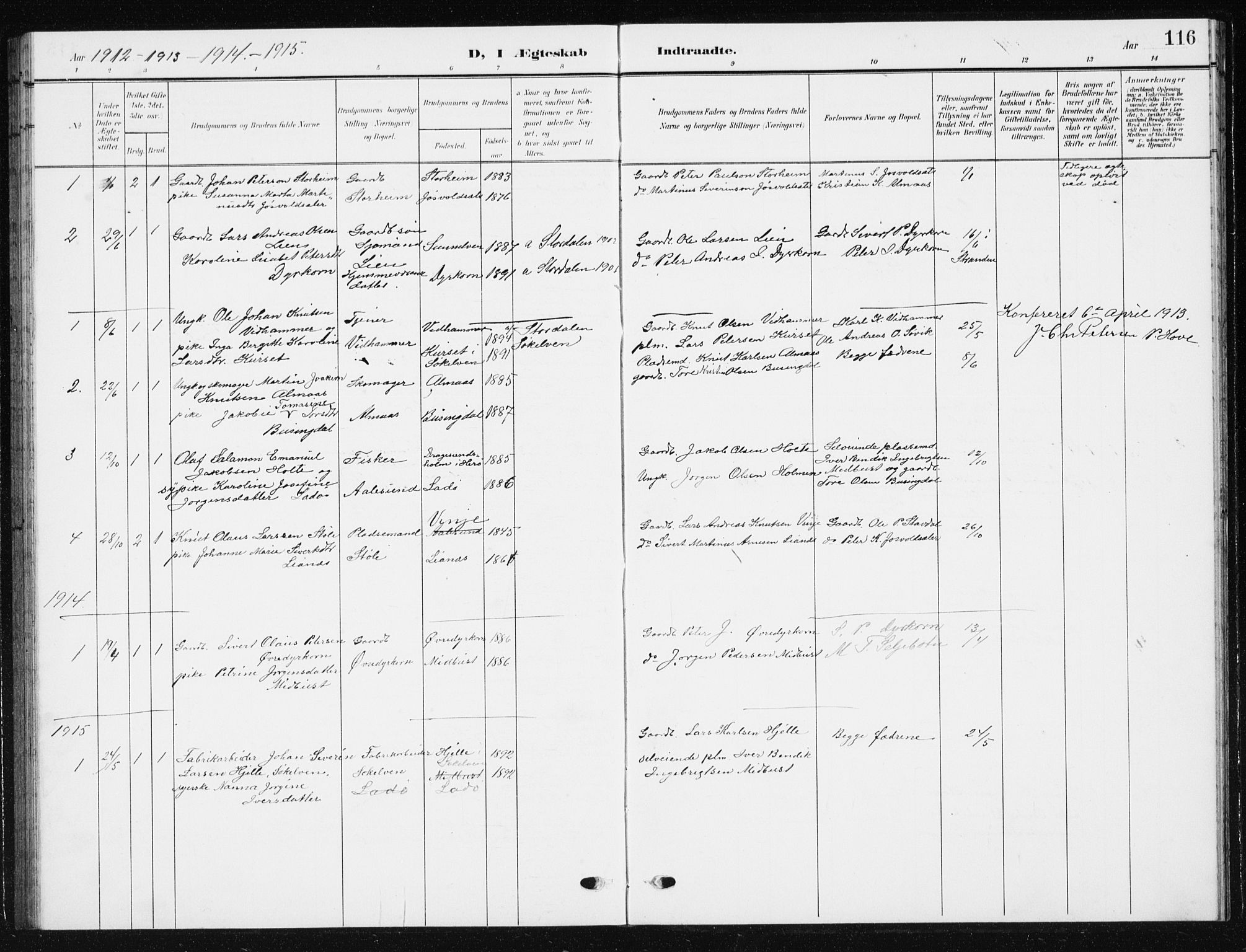 Ministerialprotokoller, klokkerbøker og fødselsregistre - Møre og Romsdal, AV/SAT-A-1454/521/L0303: Parish register (copy) no. 521C04, 1908-1943, p. 116